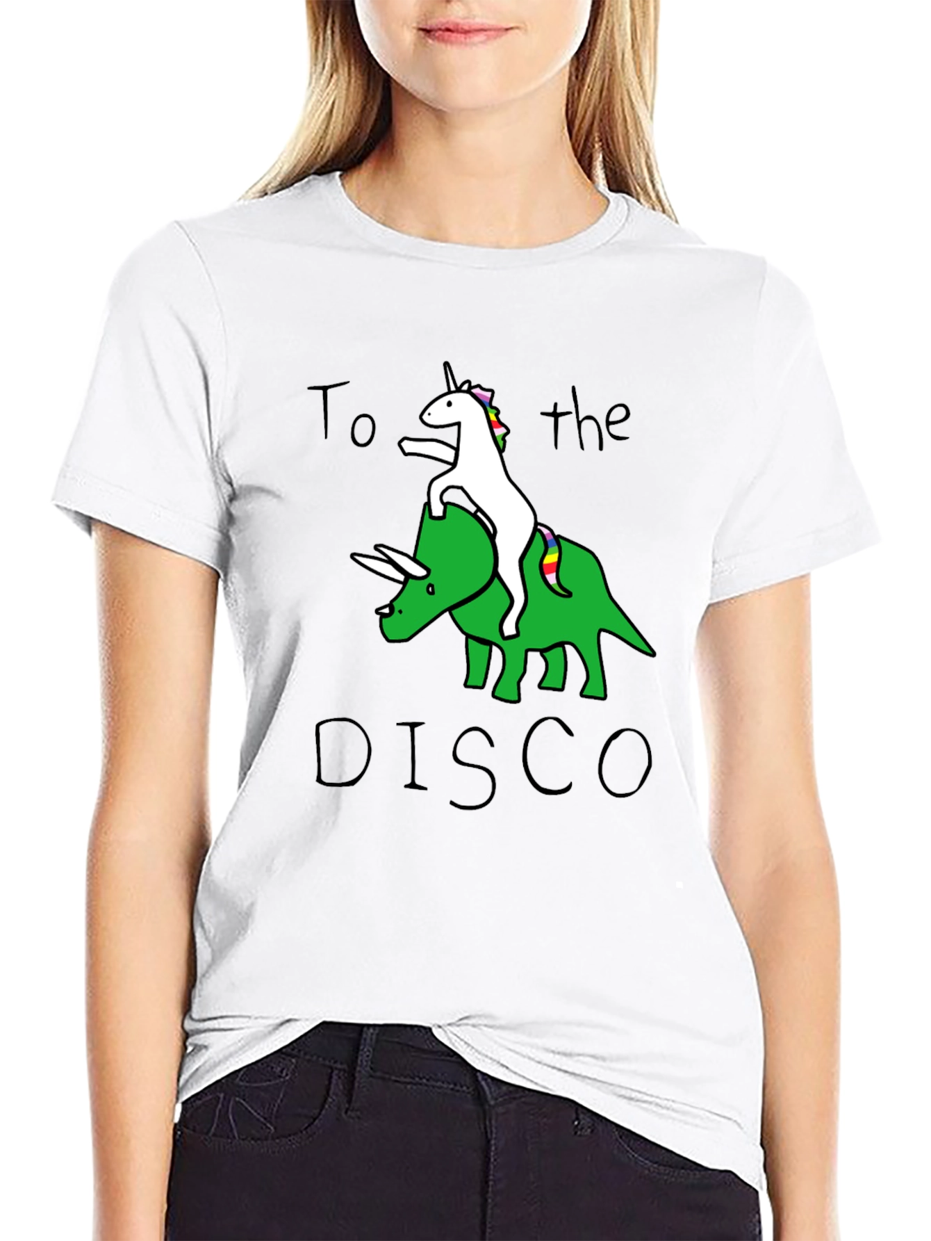 Black Unicorn Riding Dinosaur To the Disco T-Shirt view 9