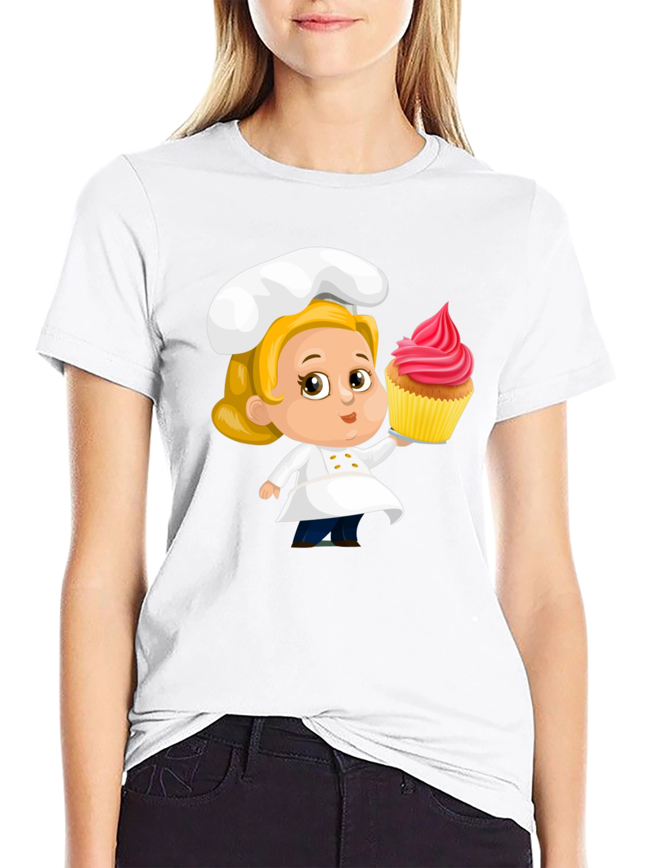 Black Chef Cupcake Cartoon T-Shirt - Cute & Fun Design view 9