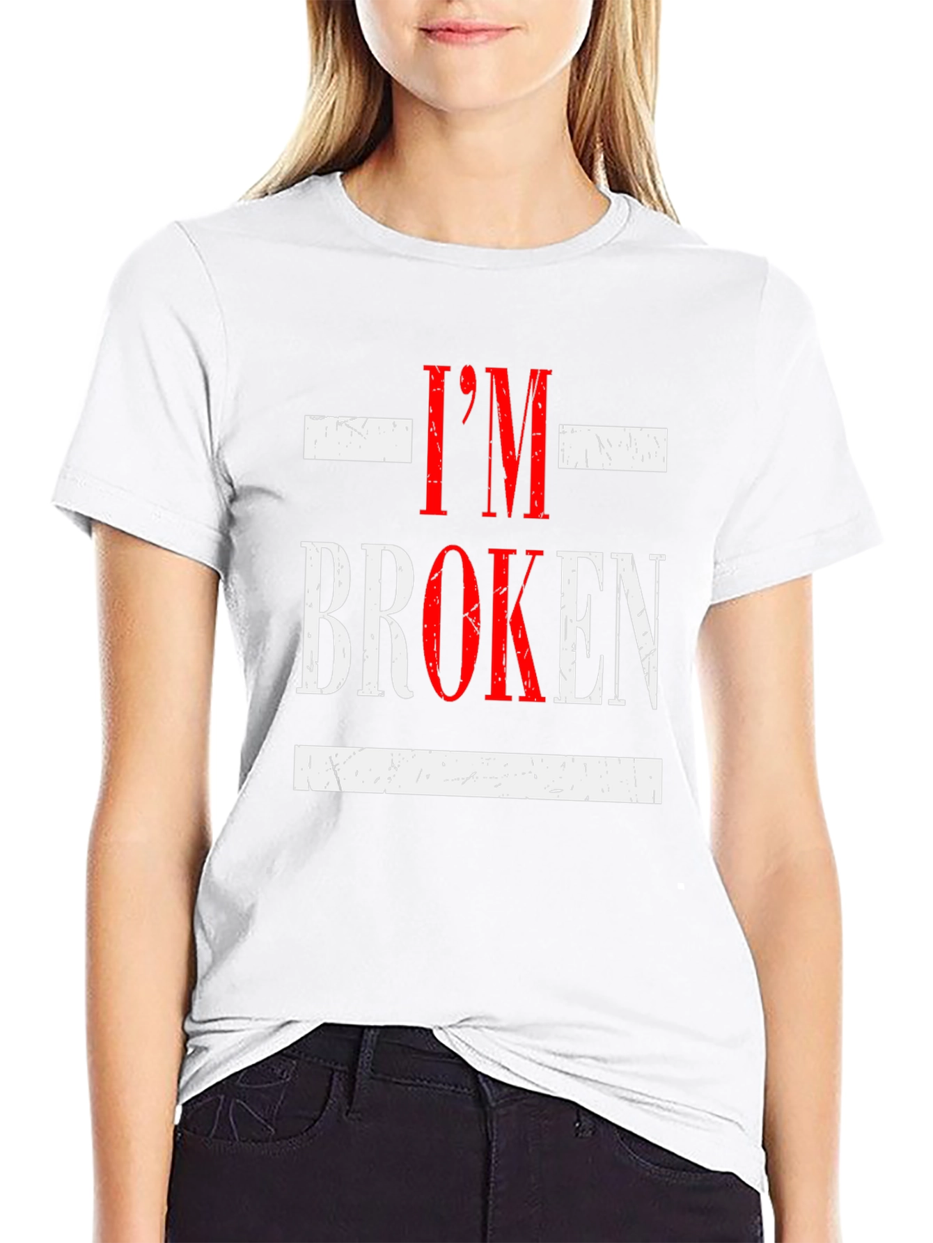 Black I'm Broken Graphic Tee - Distressed Design, Casual Wear view 9