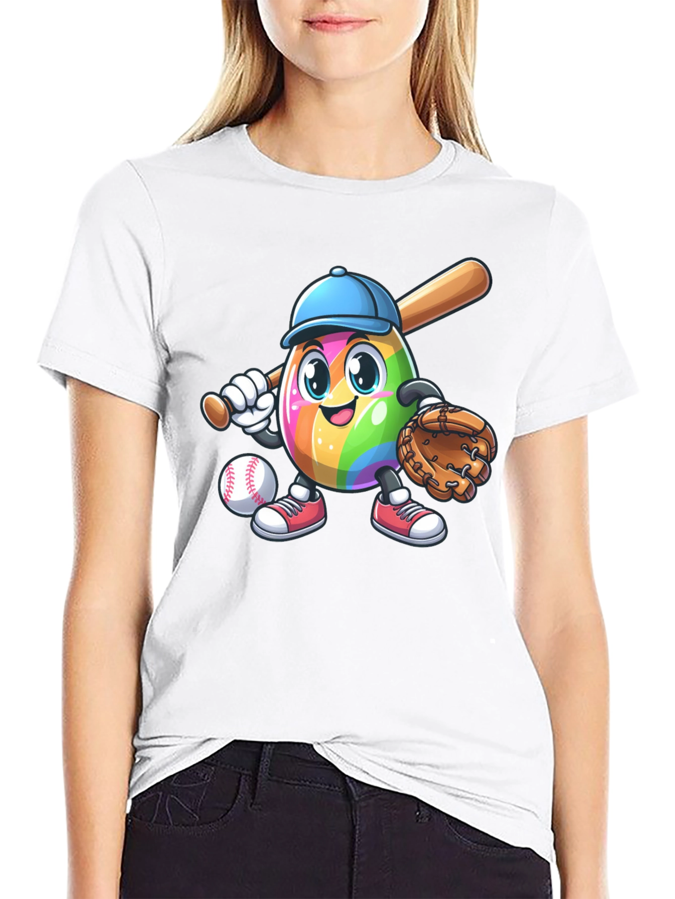 Black Rainbow Baseball Egg T-Shirt view 9