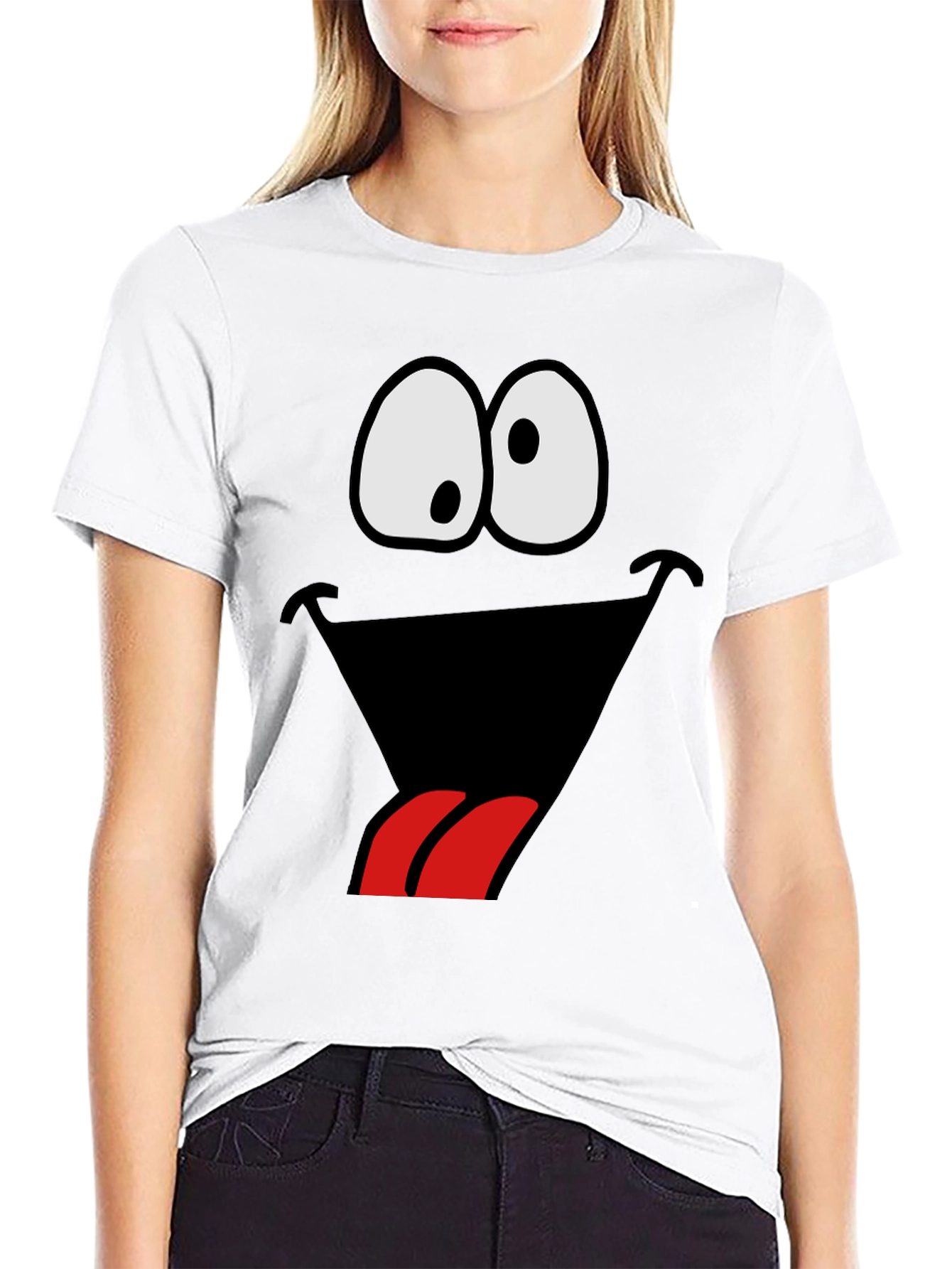 Black Funny Goofy Face Graphic Tee - Black view 9