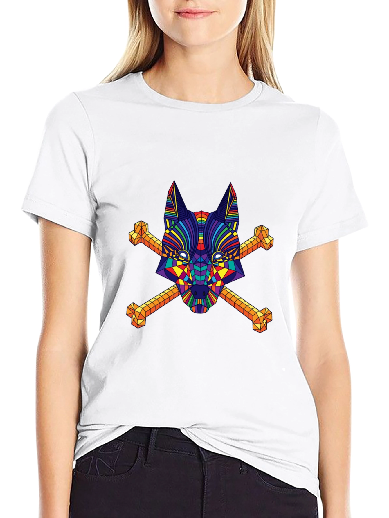Black Geometric Dog & Crossbones Graphic Tee - Black view 9