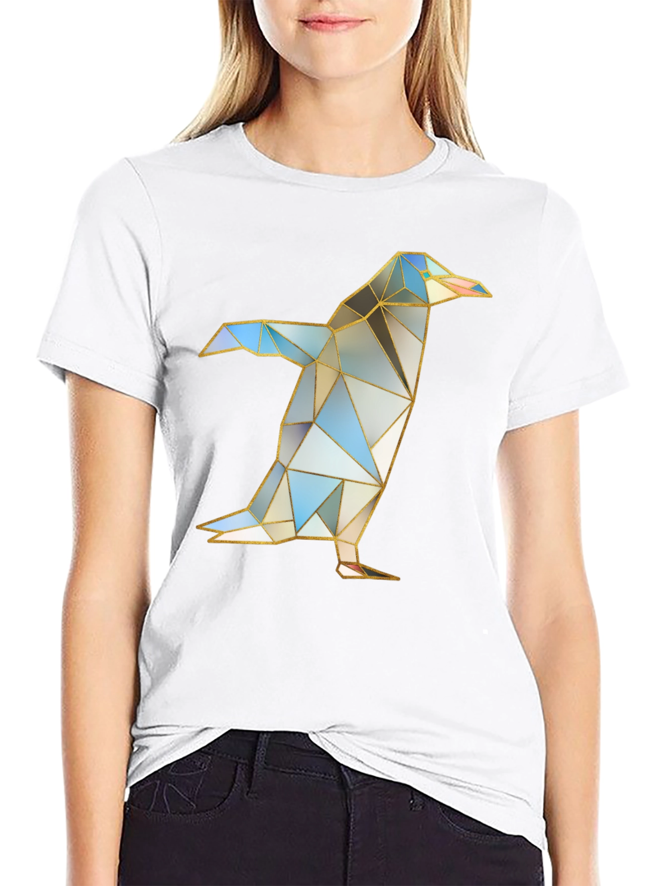 Black Geometric Penguin Graphic T-Shirt - Modern Art Design view 9