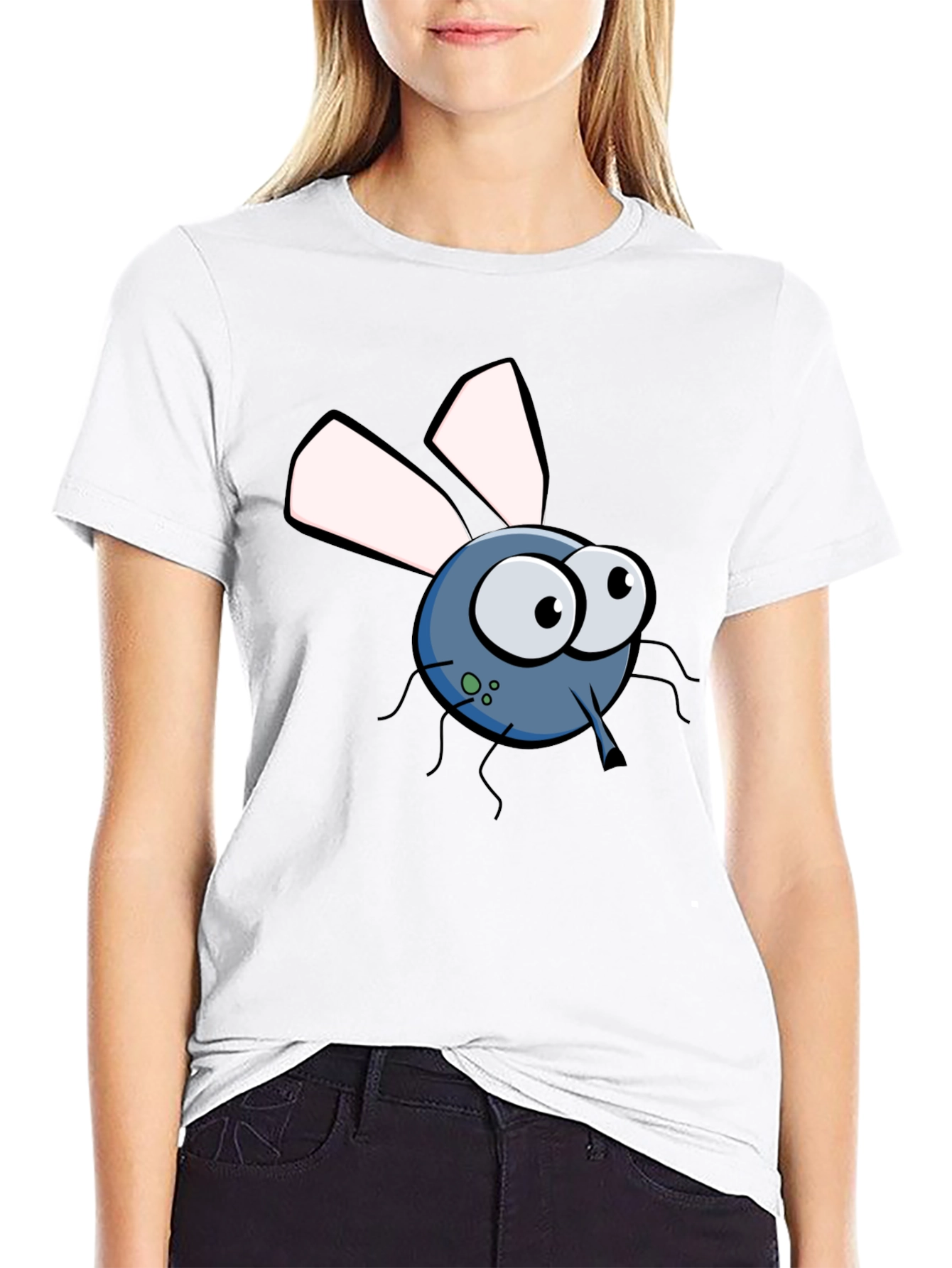 Black Funny Cartoon Fly Graphic T-Shirt view 9