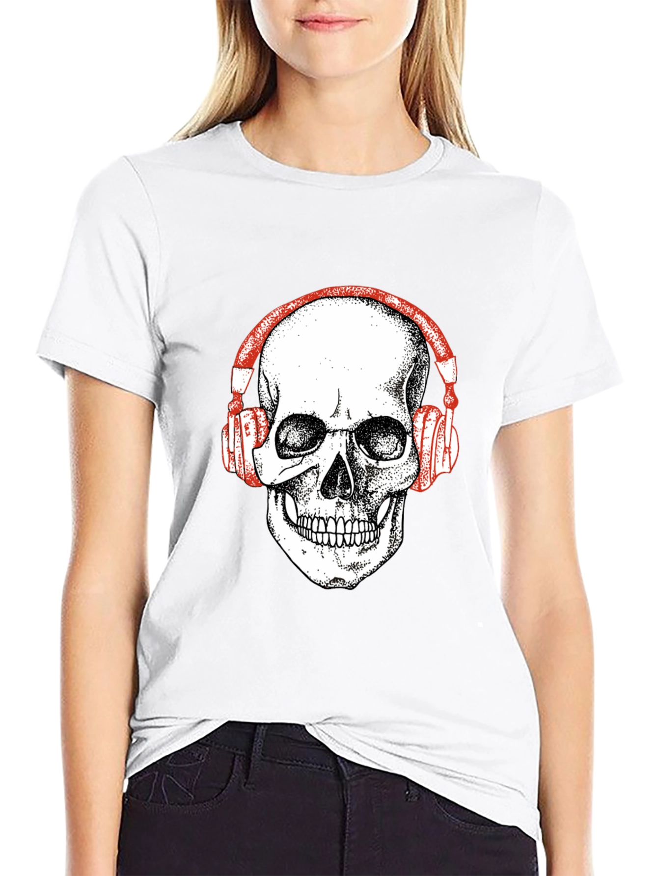 Black Skull Headphones Graphic Tee - Black view 9