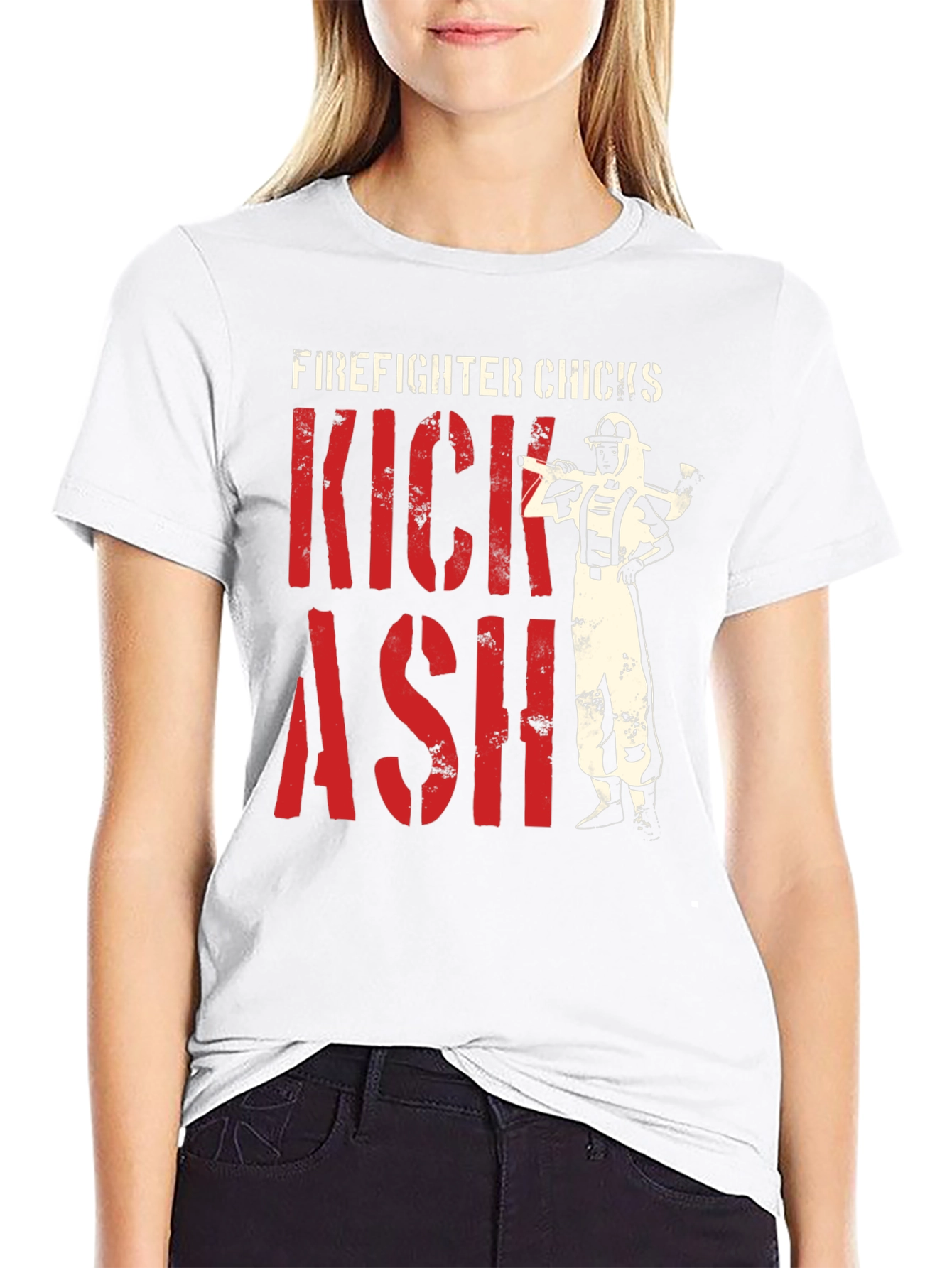 Black Firefighter Chicks Kick Ash T-Shirt view 9