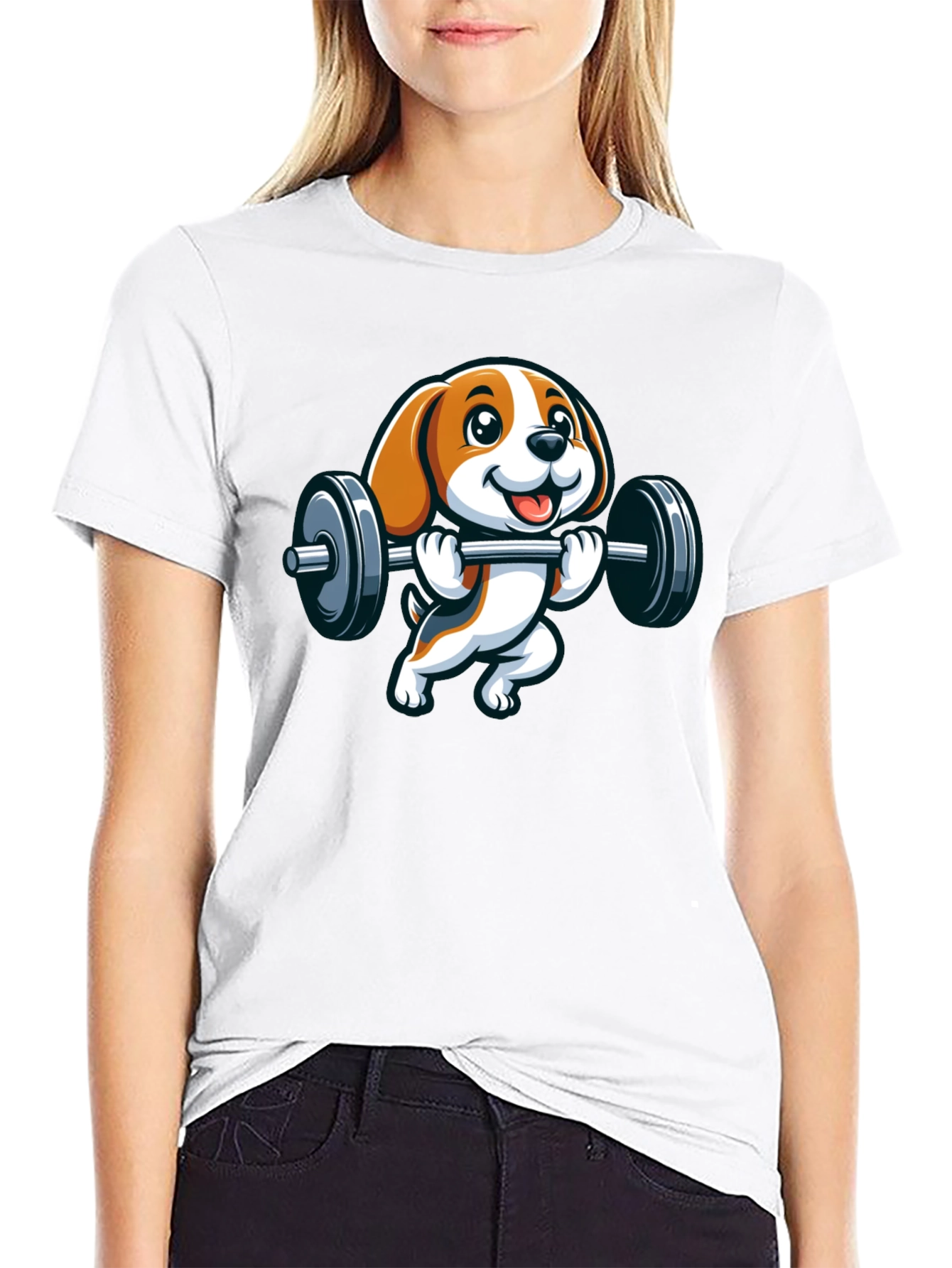 Black Cute Dog Lifting Weights Graphic T-Shirt view 9
