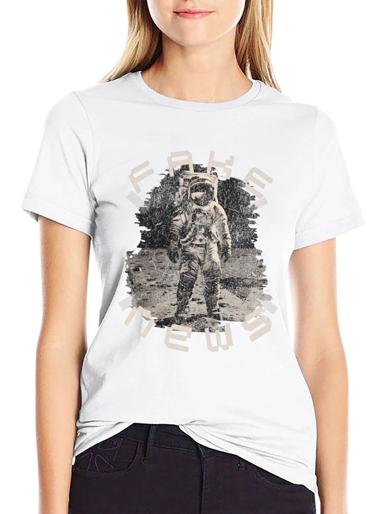 Black Fake News Astronaut Graphic T-Shirt view 9