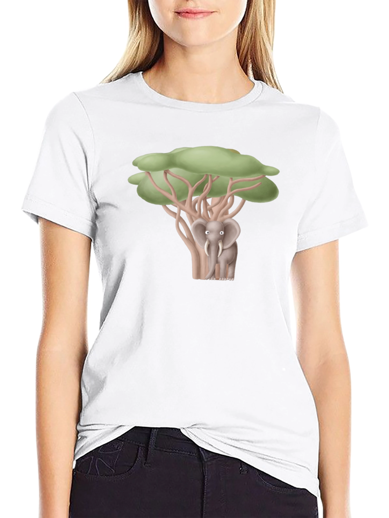 Black Elephant Under Tree Graphic T-Shirt view 9
