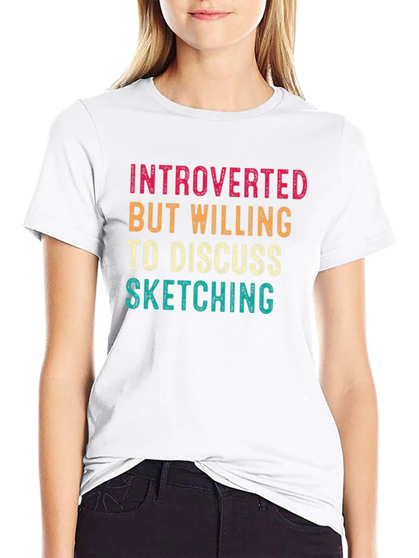 Black Introverted Sketching Graphic Tee - Black Cotton Blend view 9