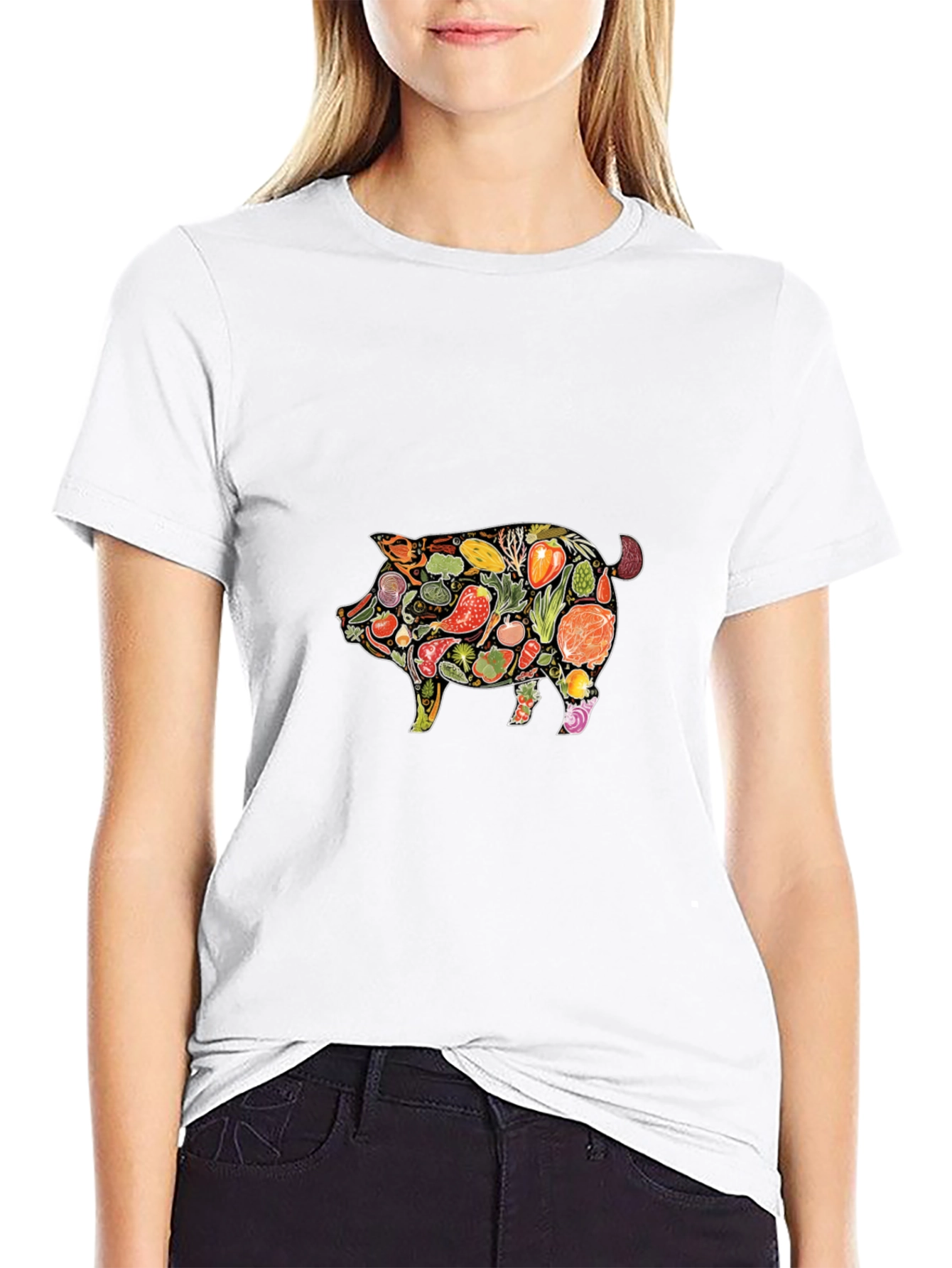 Black Veggie Pig Graphic T-Shirt - Unisex Black Tee view 9