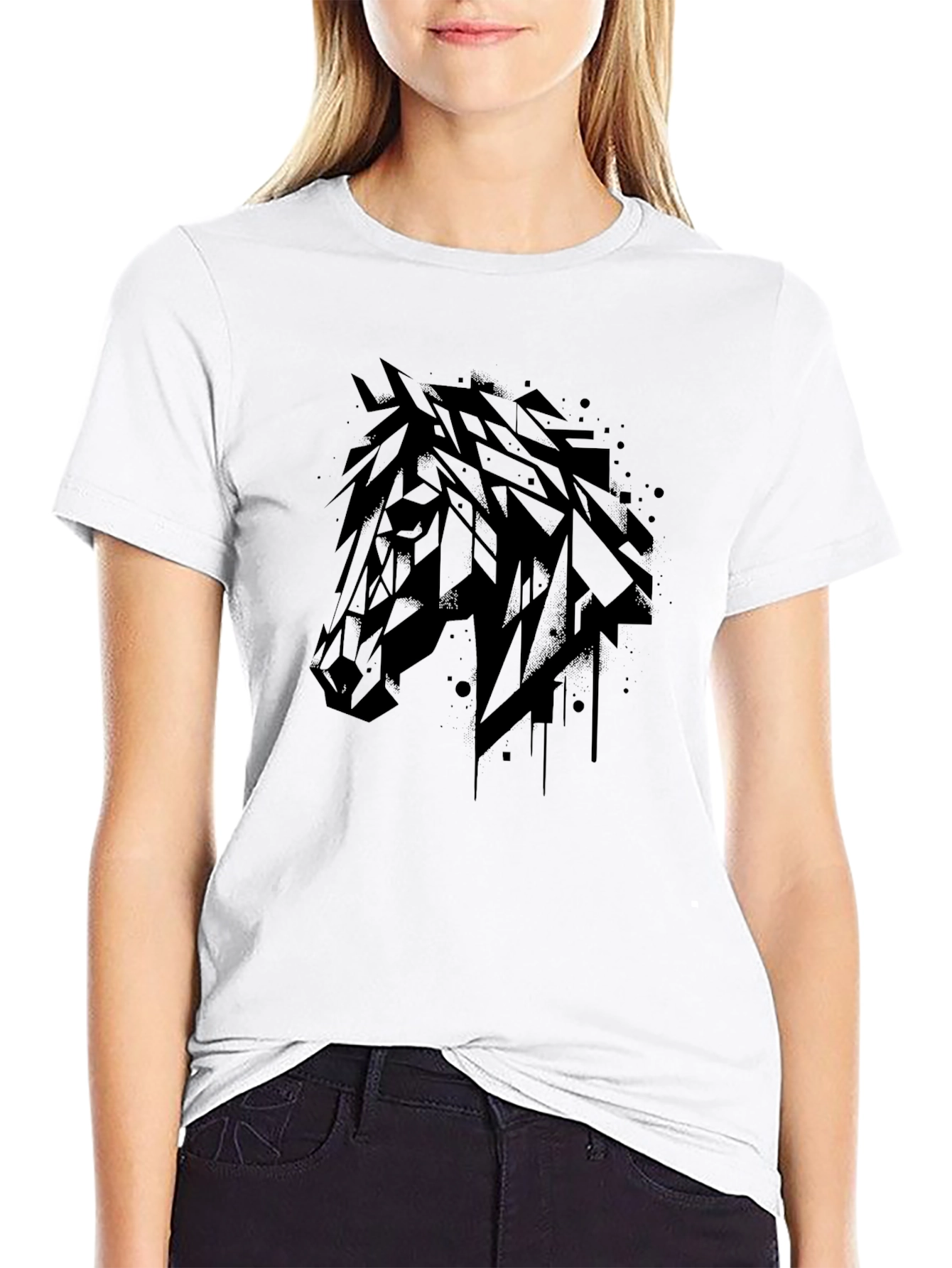 Black Abstract Horse Graphic T-Shirt - Mens Black Tee view 9