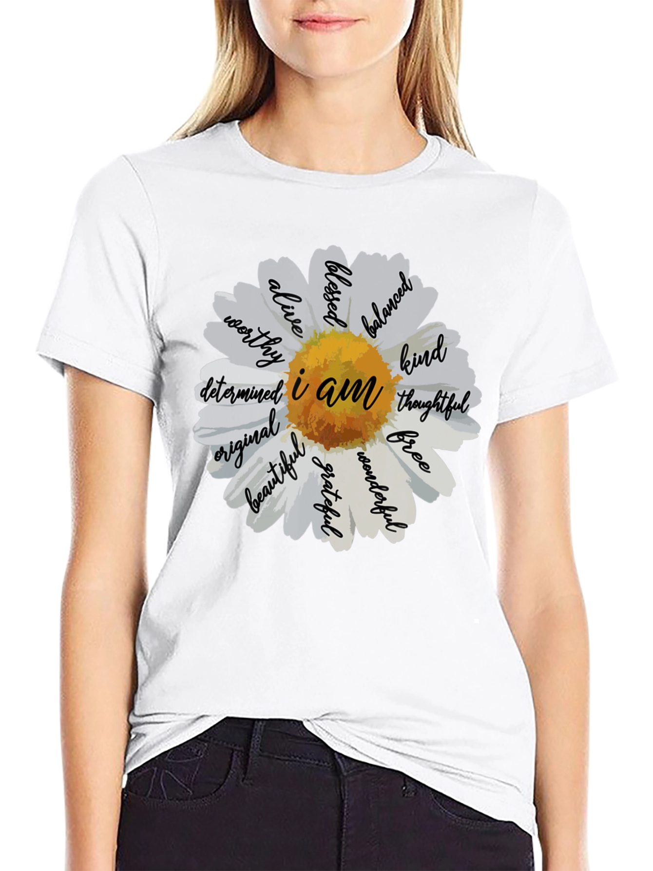 Black I Am Daisy T-Shirt - Inspirational Graphic Tee view 9