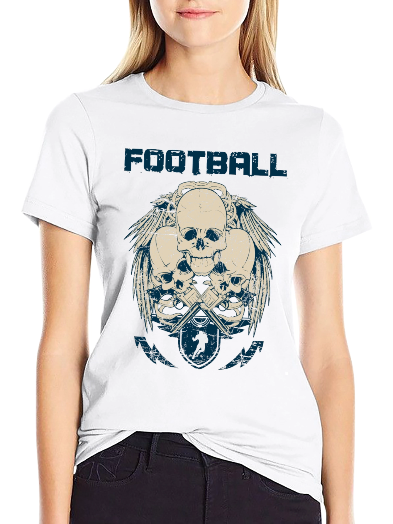 Black Football Skulls Graphic T-Shirt - Men's Casual Tee view 9