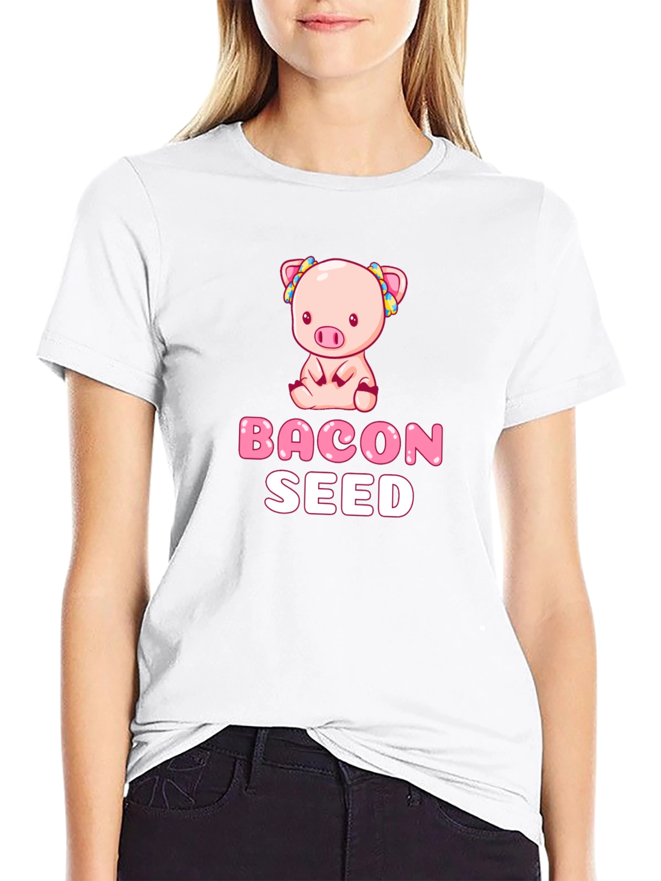 Black Bacon Seed Pig Graphic Black T-Shirt view 9