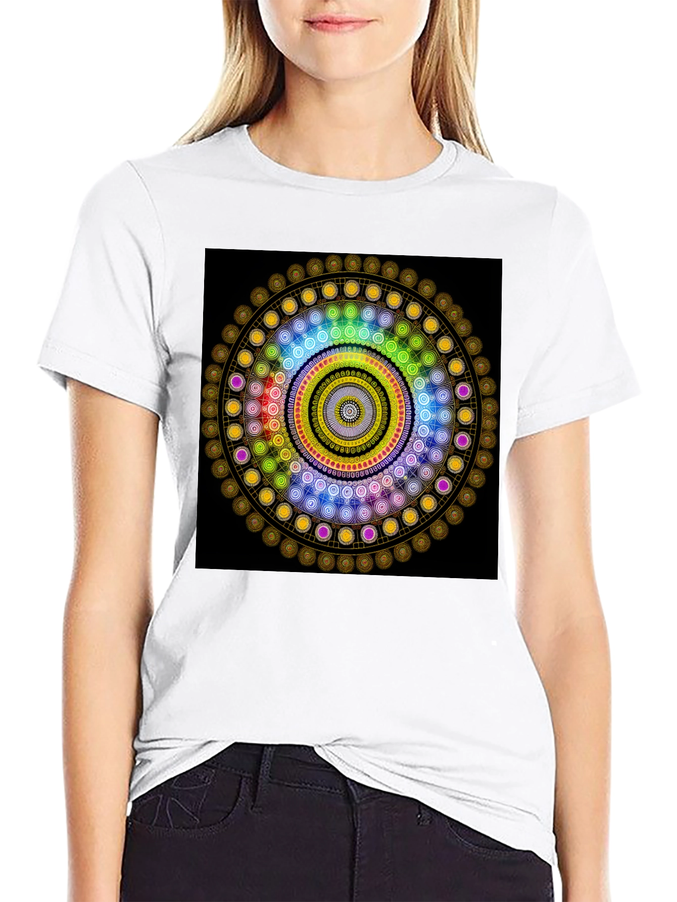 Black Geometric Mandala Graphic Black T-Shirt view 9