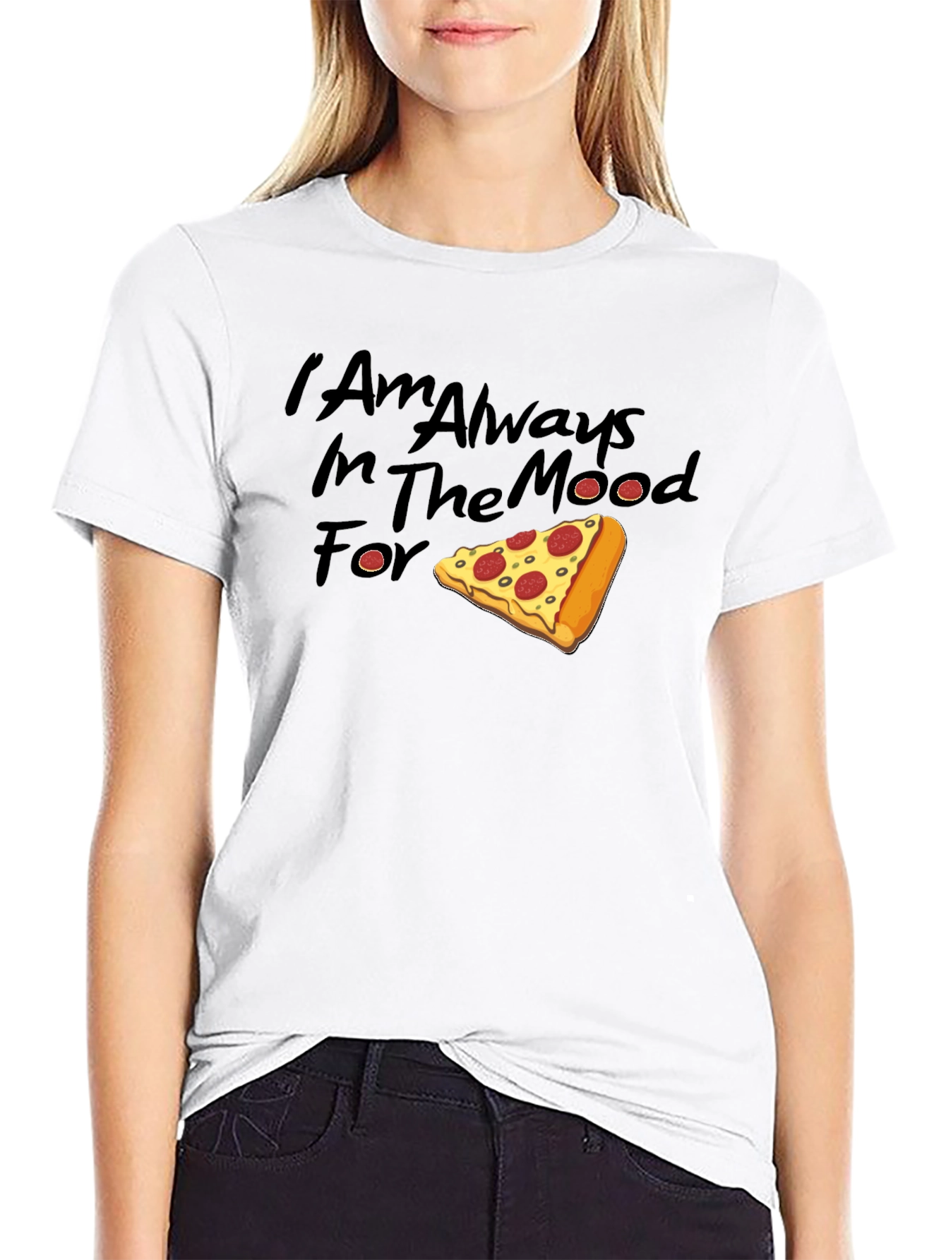 Black Pizza Mood T-Shirt - Always Ready for a Slice view 9