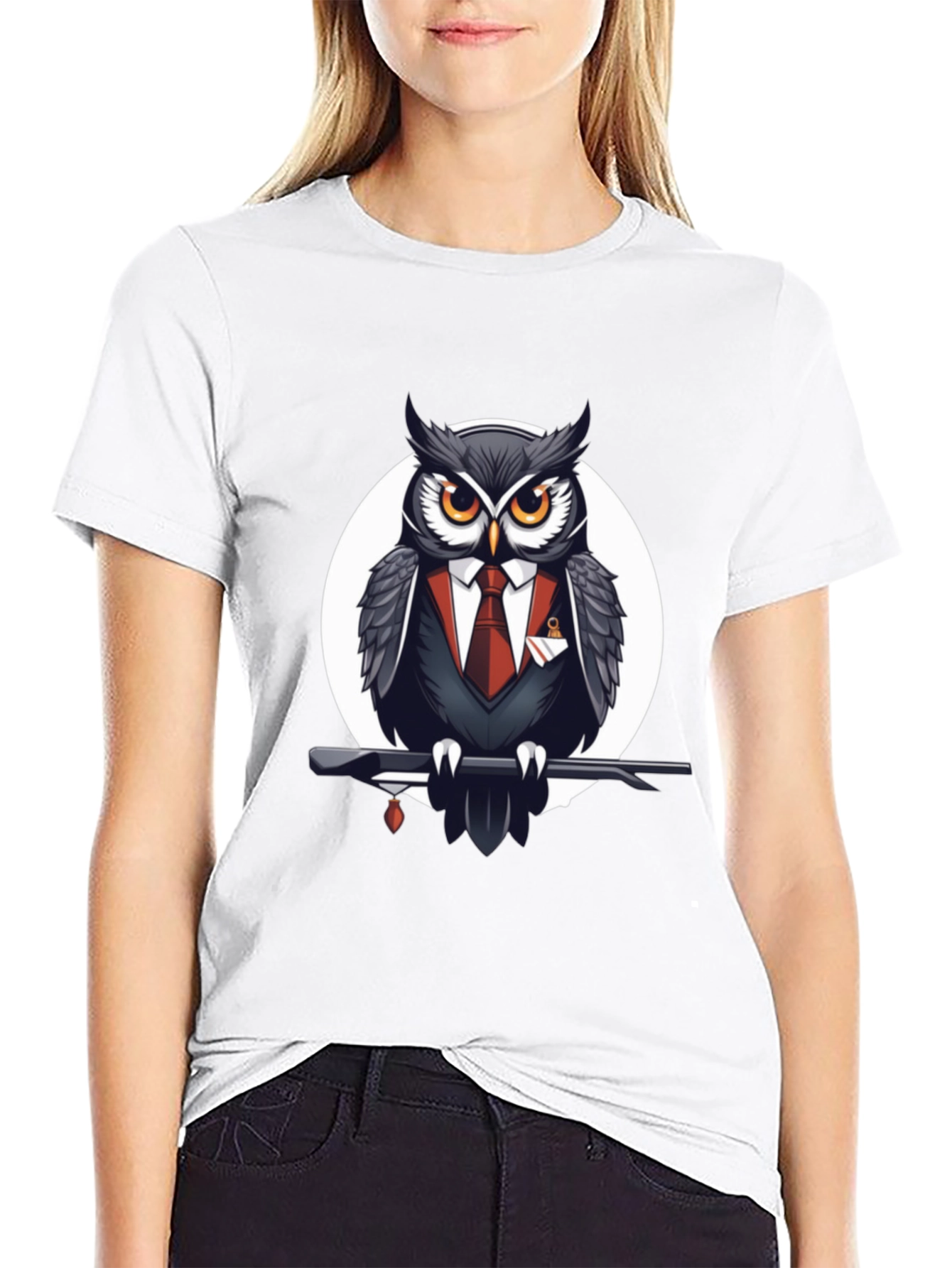 Black Owl in Suit Graphic Tee - Stylish Men's Black T-Shirt view 9