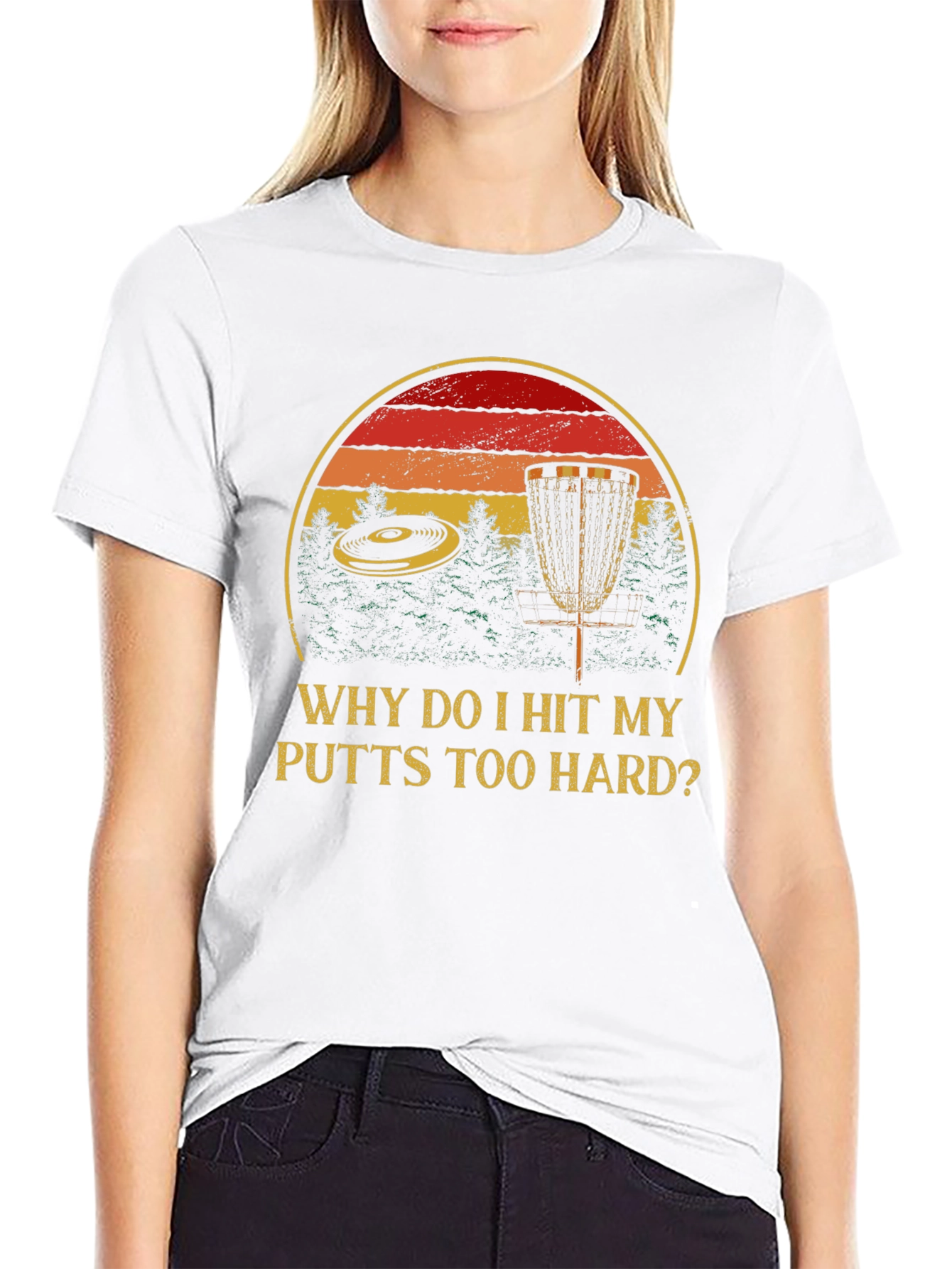 Black Why Do I Hit My Putts Too Hard? Disc Golf T-Shirt view 9