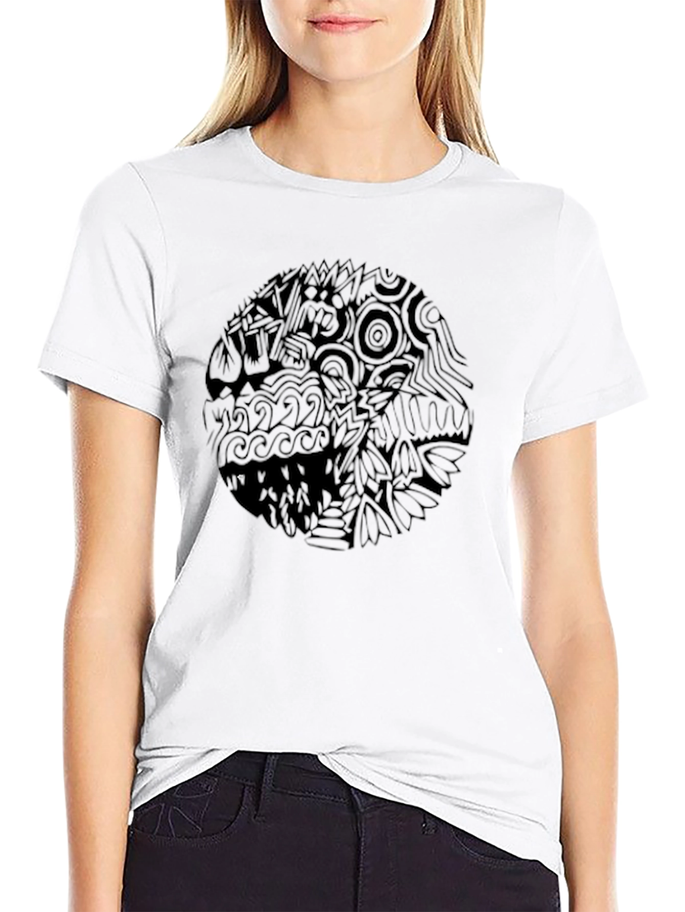 Abstract Graphic Print Men's Black T-Shirt - 9