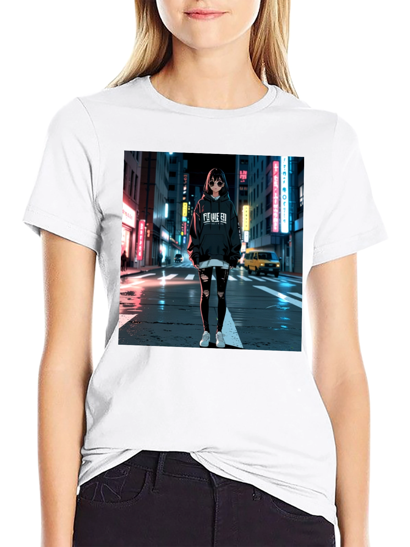 Black Anime Girl Graphic Black T-Shirt view 9