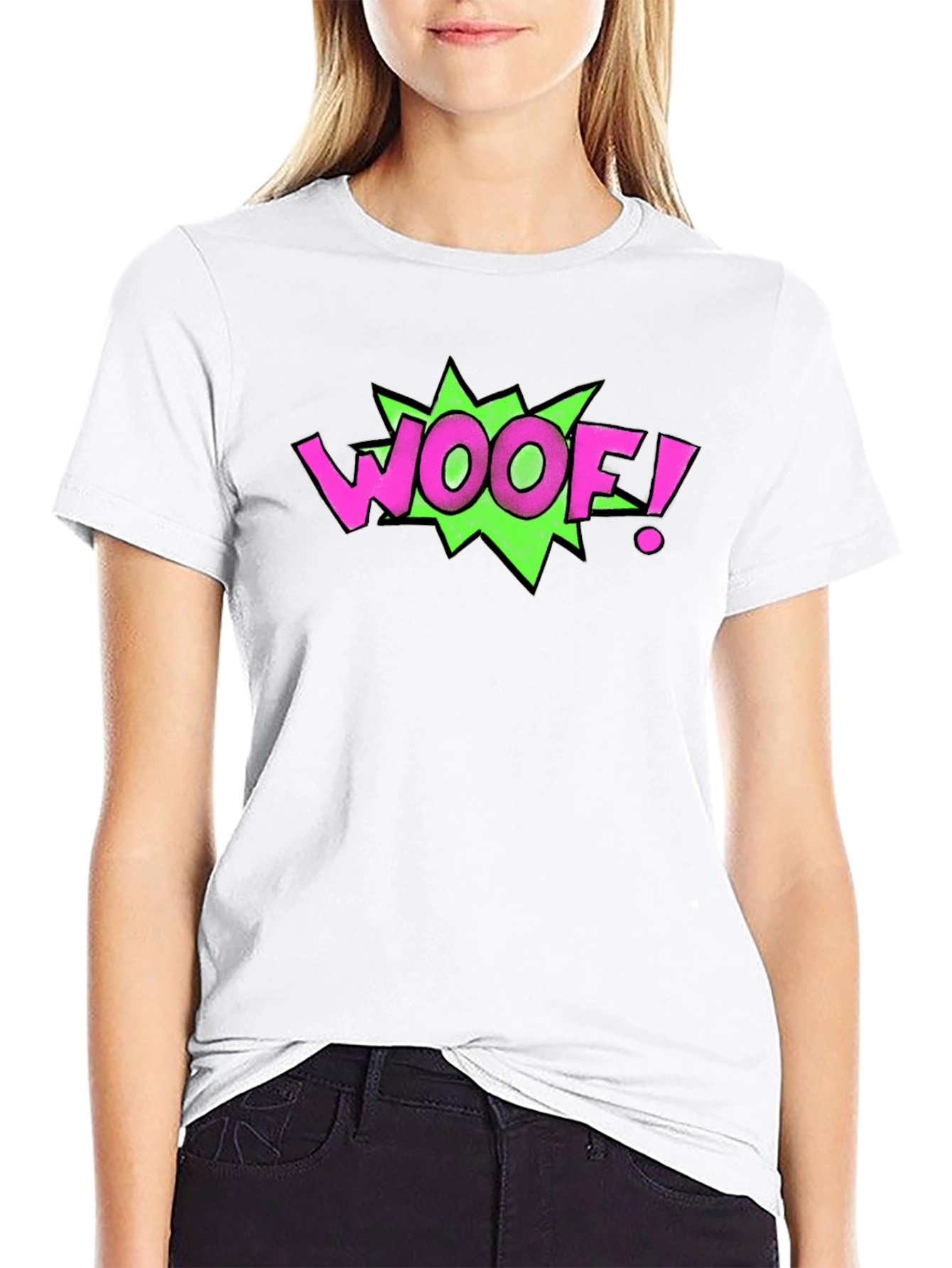 Black Woof! Graphic Print Crew Neck Black T-Shirt view 9