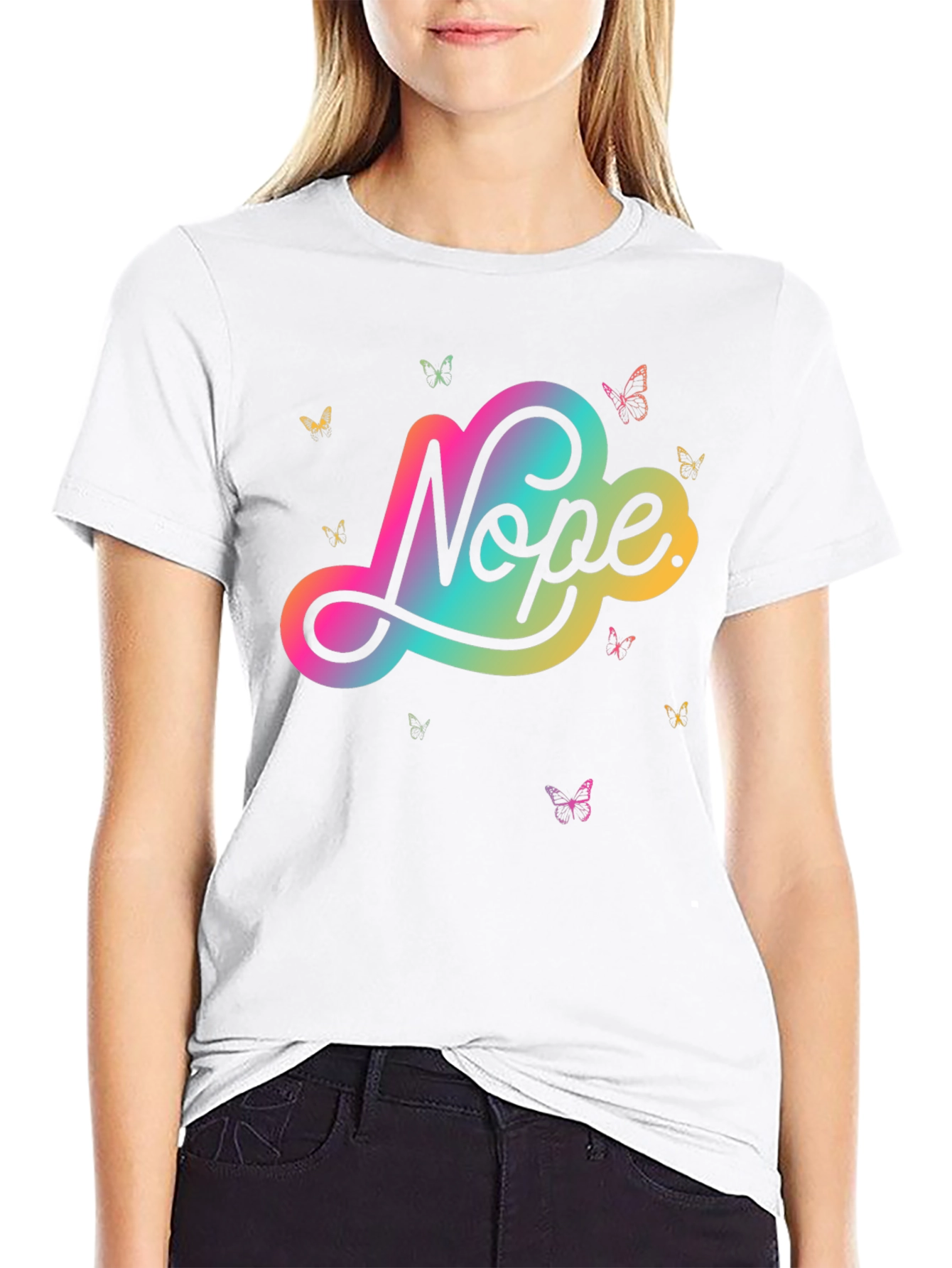 Black Nope Butterfly Graphic Tee - Modern Casual Style view 9
