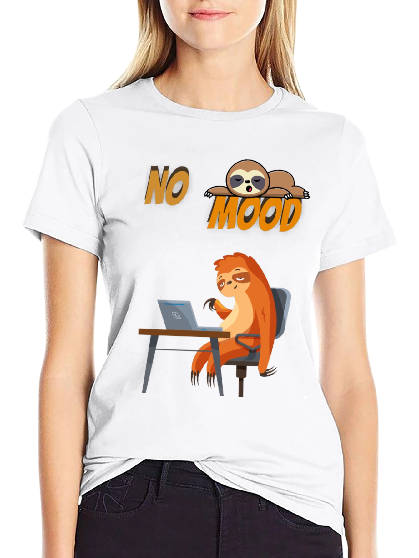 Black No Mood Sloth Graphic Tee - Relaxed & Funny view 9