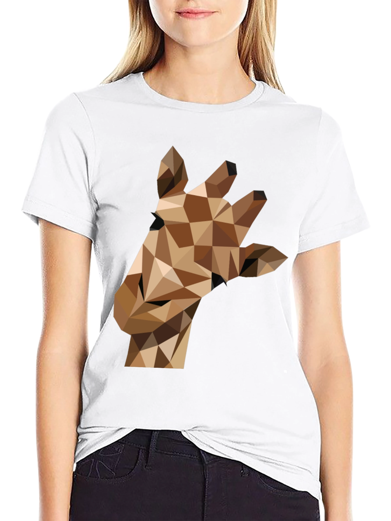Black Geometric Giraffe Tee - Modern Animal Print Shirt view 9