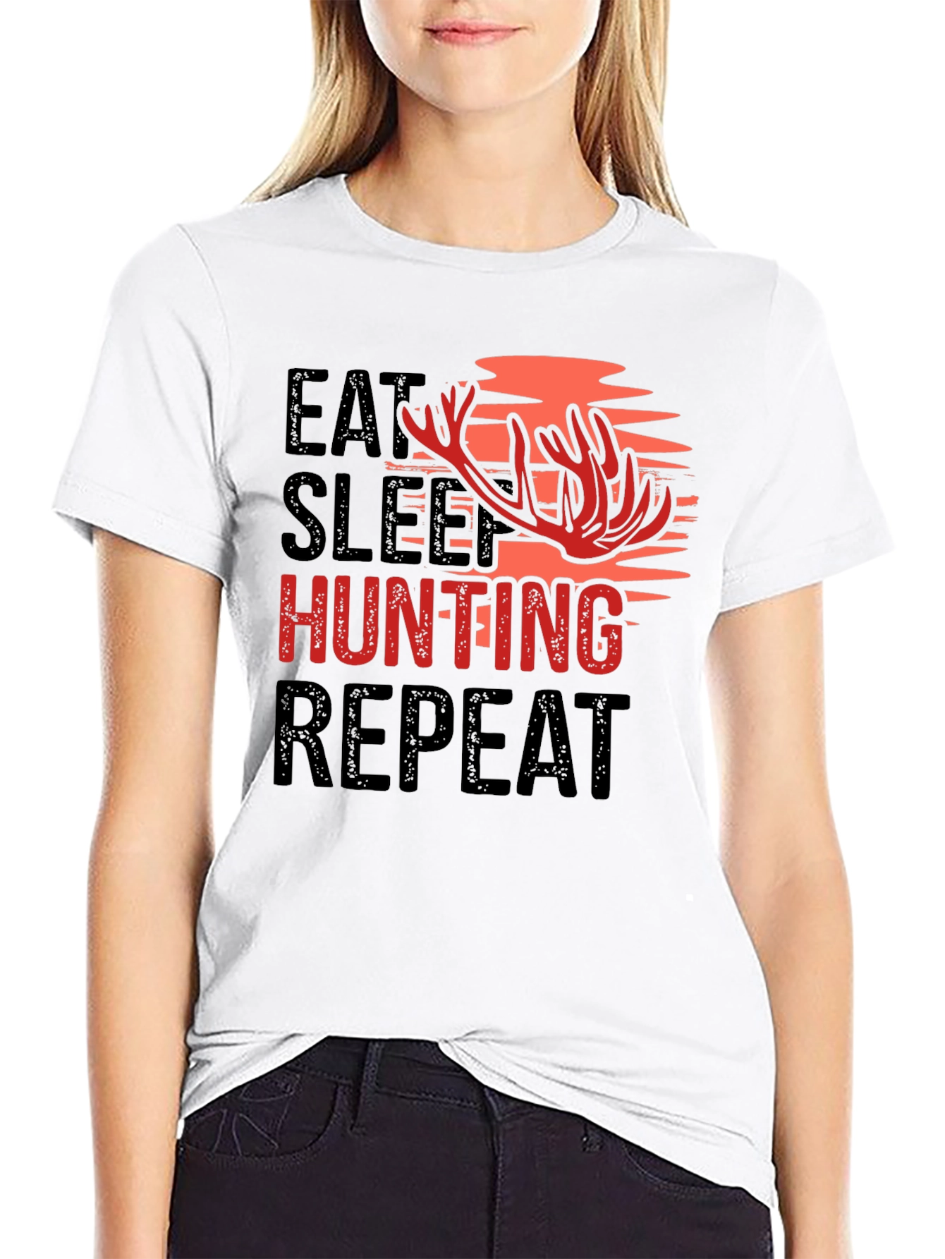 Black Eat Sleep Hunting Repeat Graphic Tee view 9