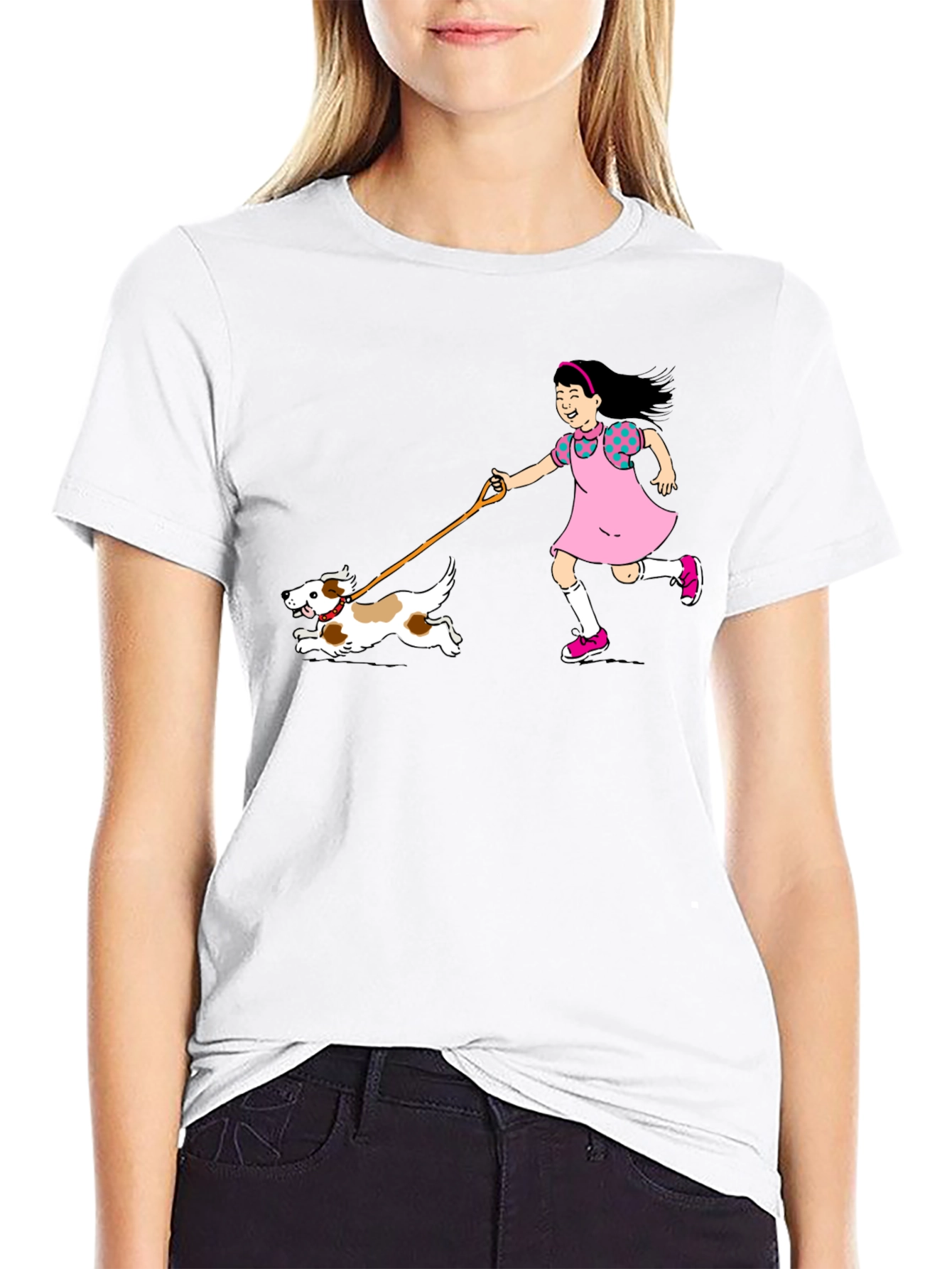 Black Girl & Dog T-Shirt - Black Cotton Graphic Tee view 9