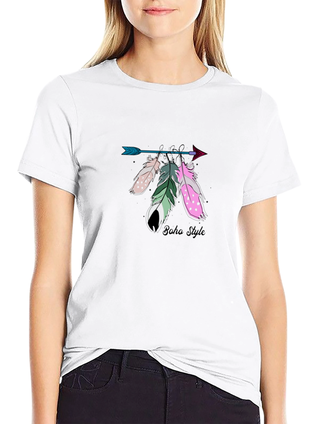Black Boho Arrow Feather Graphic T-Shirt view 9