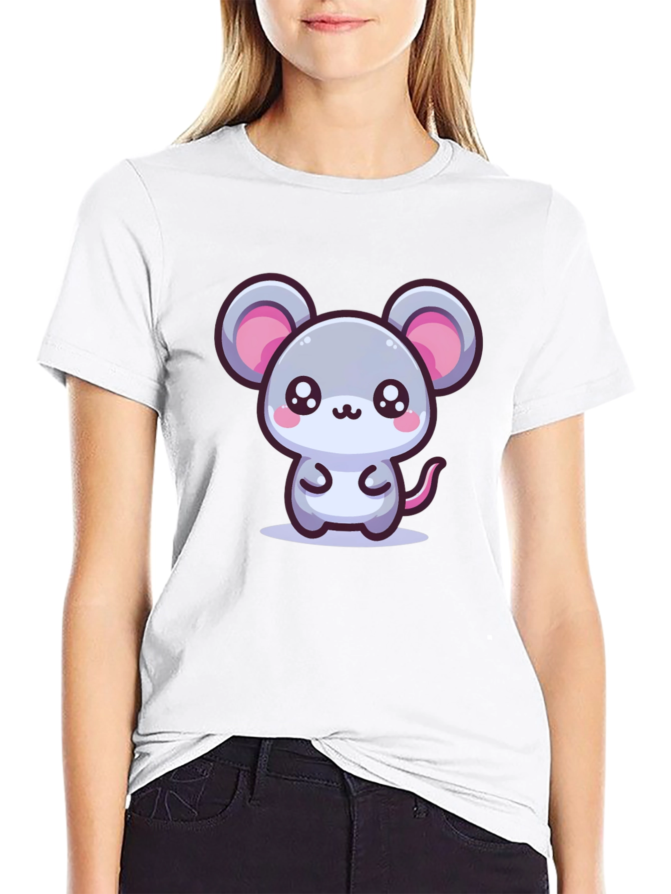 Black Cute Mouse Graphic Tee - Kawaii Style view 9