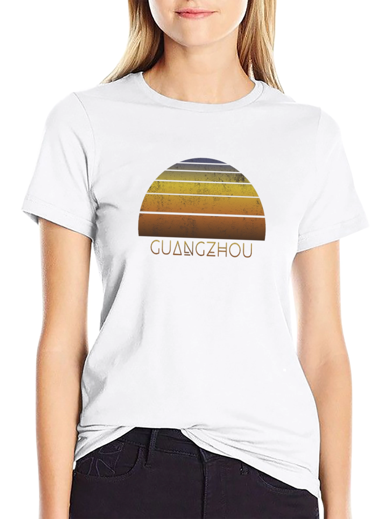 Black Guangzhou Sunset Graphic Tee - Retro Style Black T-Shirt view 9
