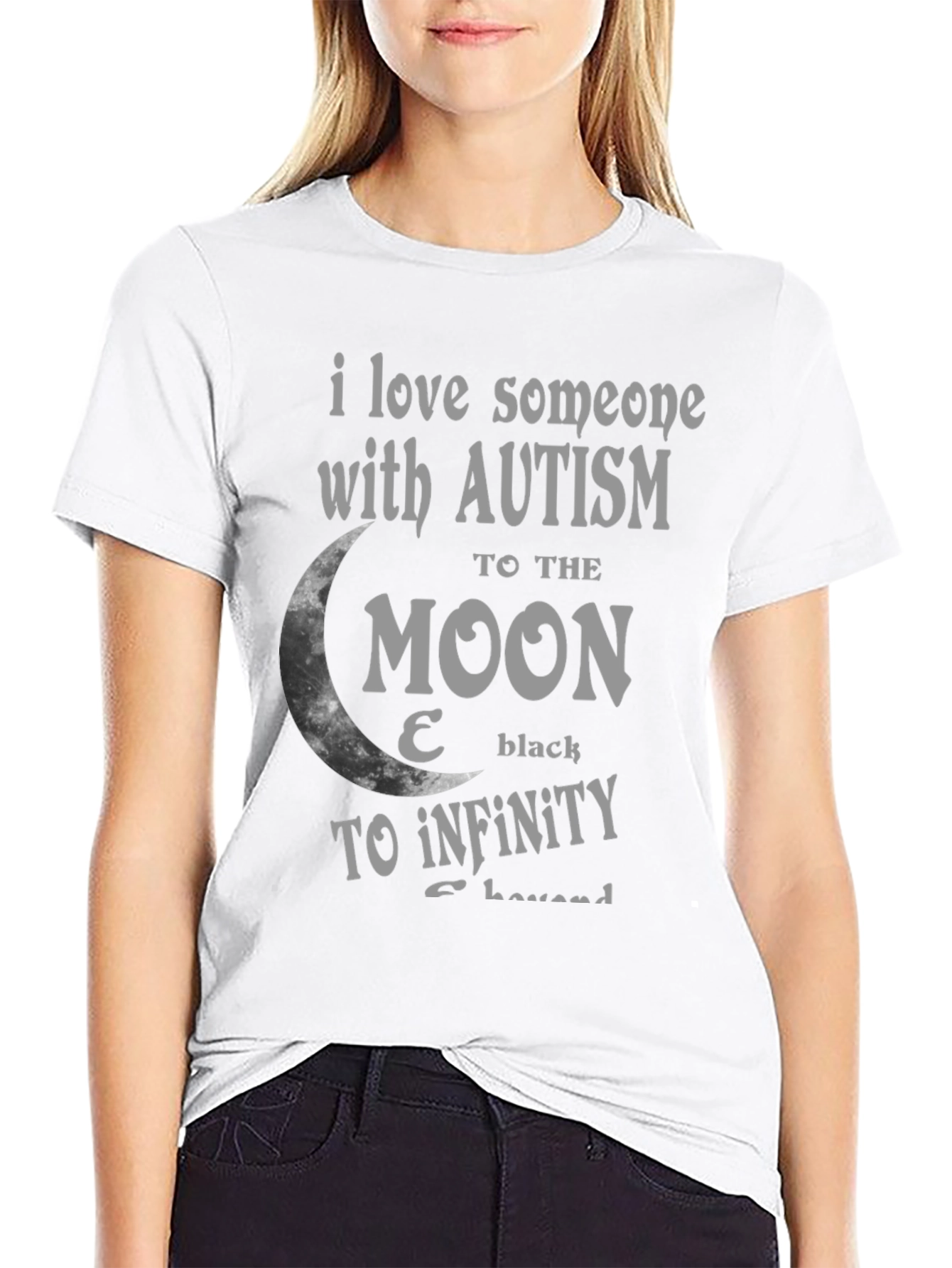 Black Autism Awareness Tee: Love to the Moon & Back T-Shirt view 9