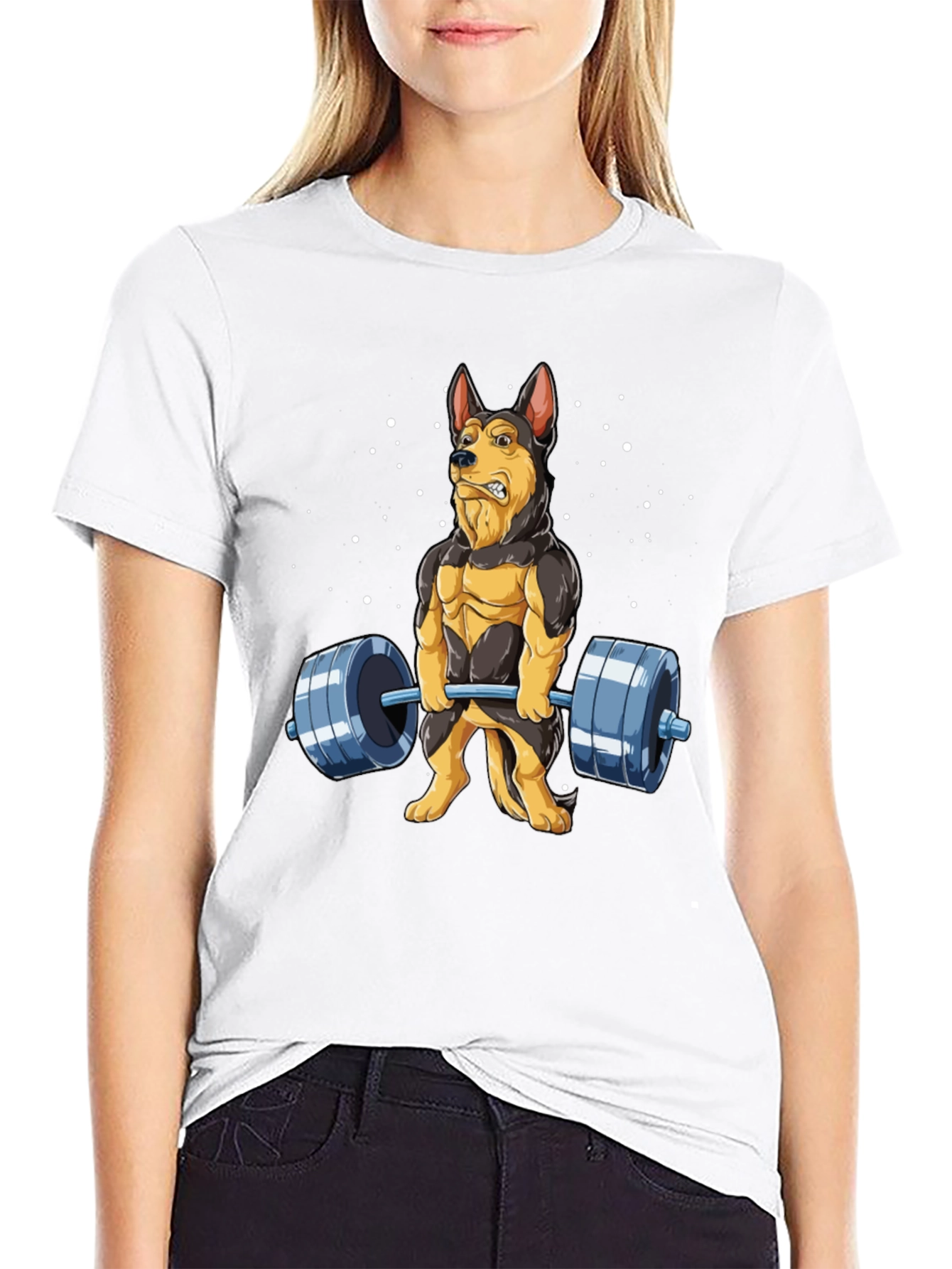 Black Funny Dog Lifting Weights T-Shirt view 9