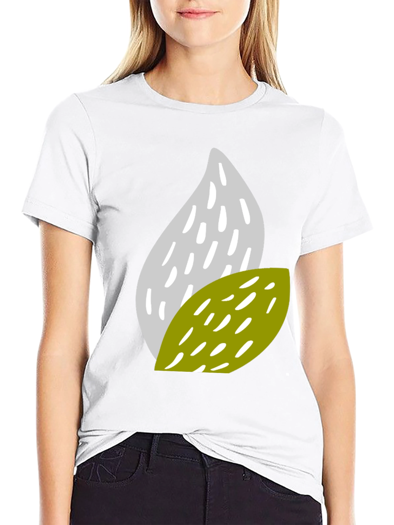 Black Abstract Leaf Pattern Black T-Shirt view 9