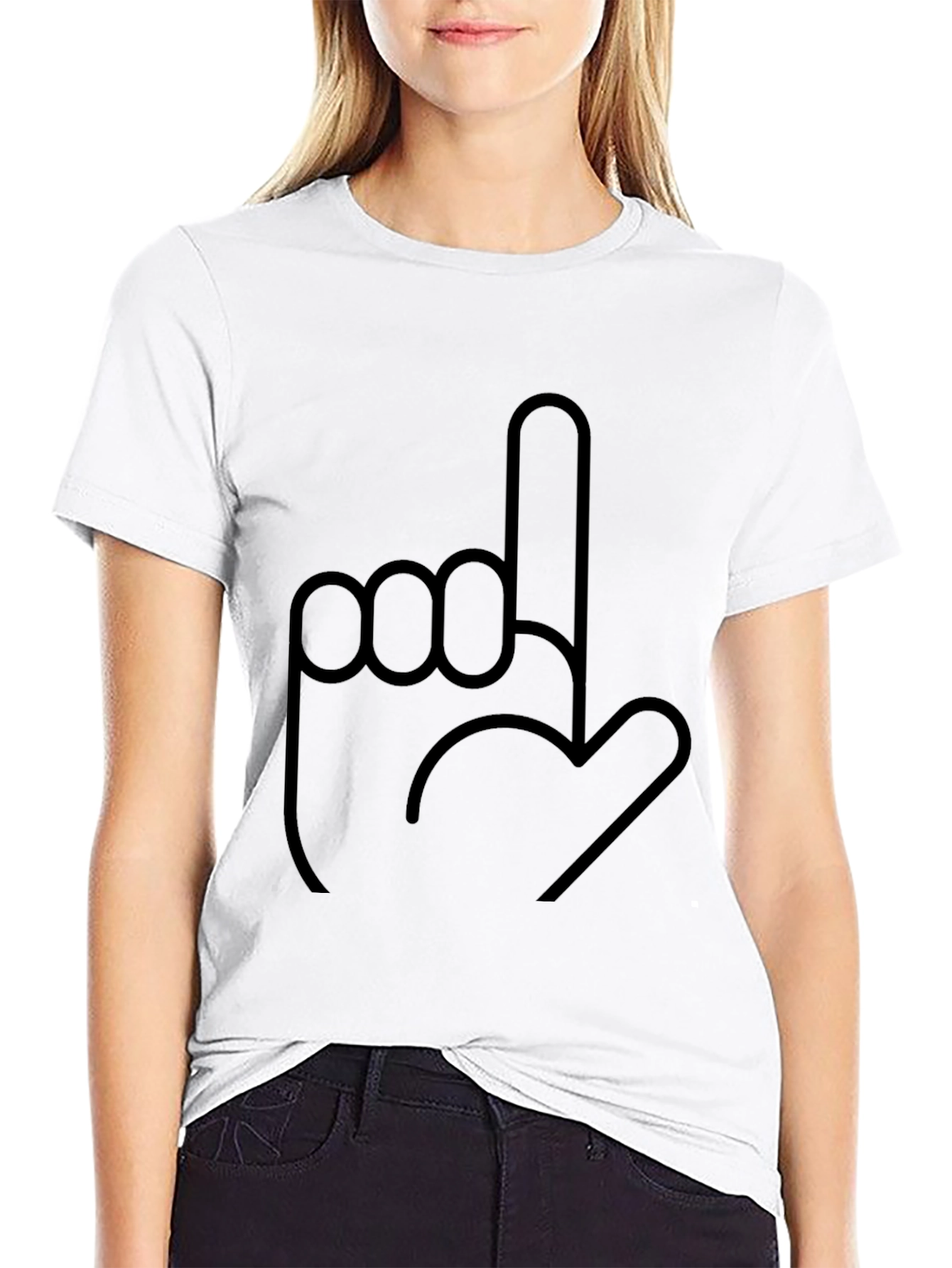 Black Novelty Black T-Shirt with Finger Icon view 9
