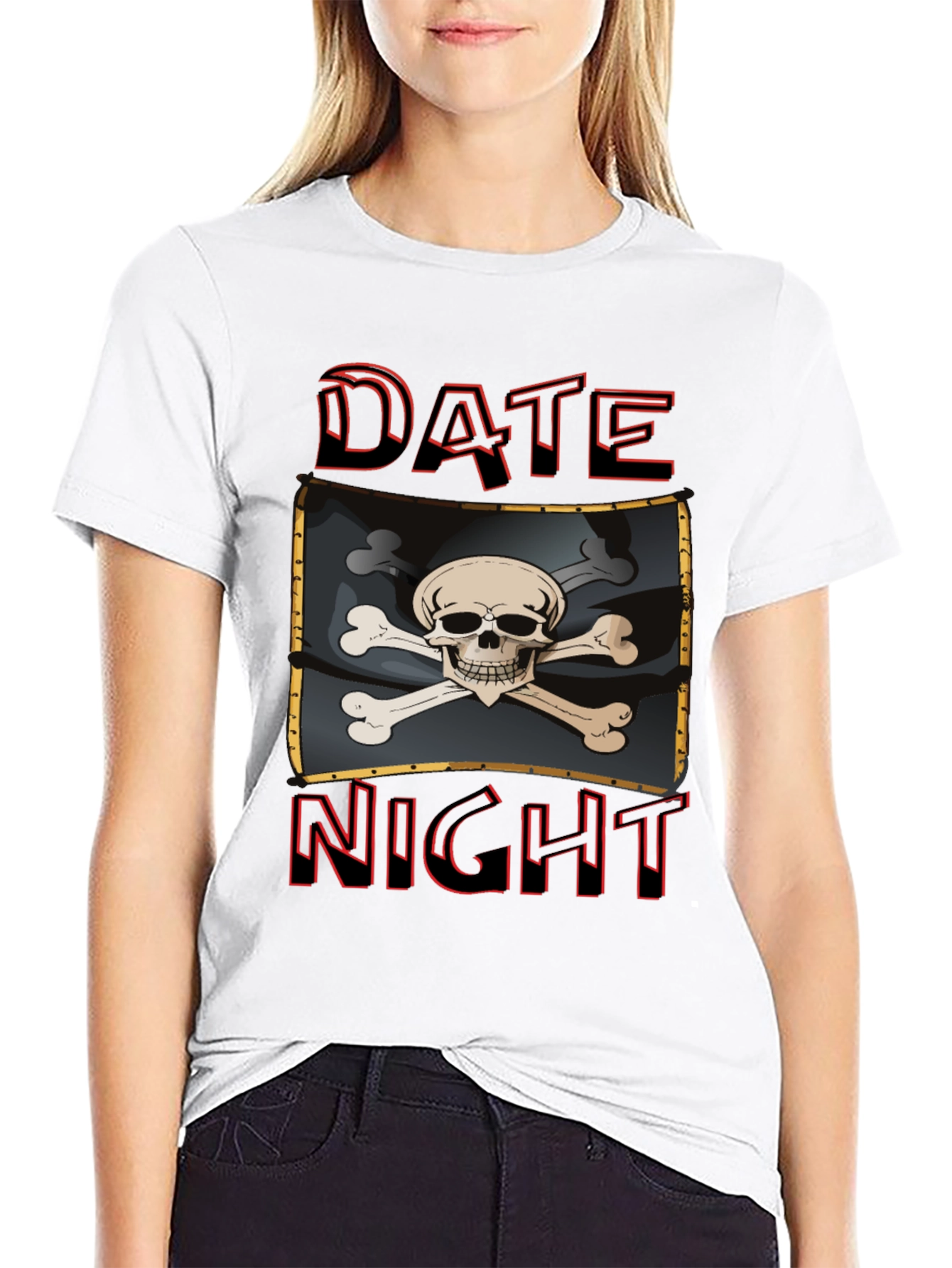 Black Date Night Skull and Crossbones Graphic T-Shirt view 9