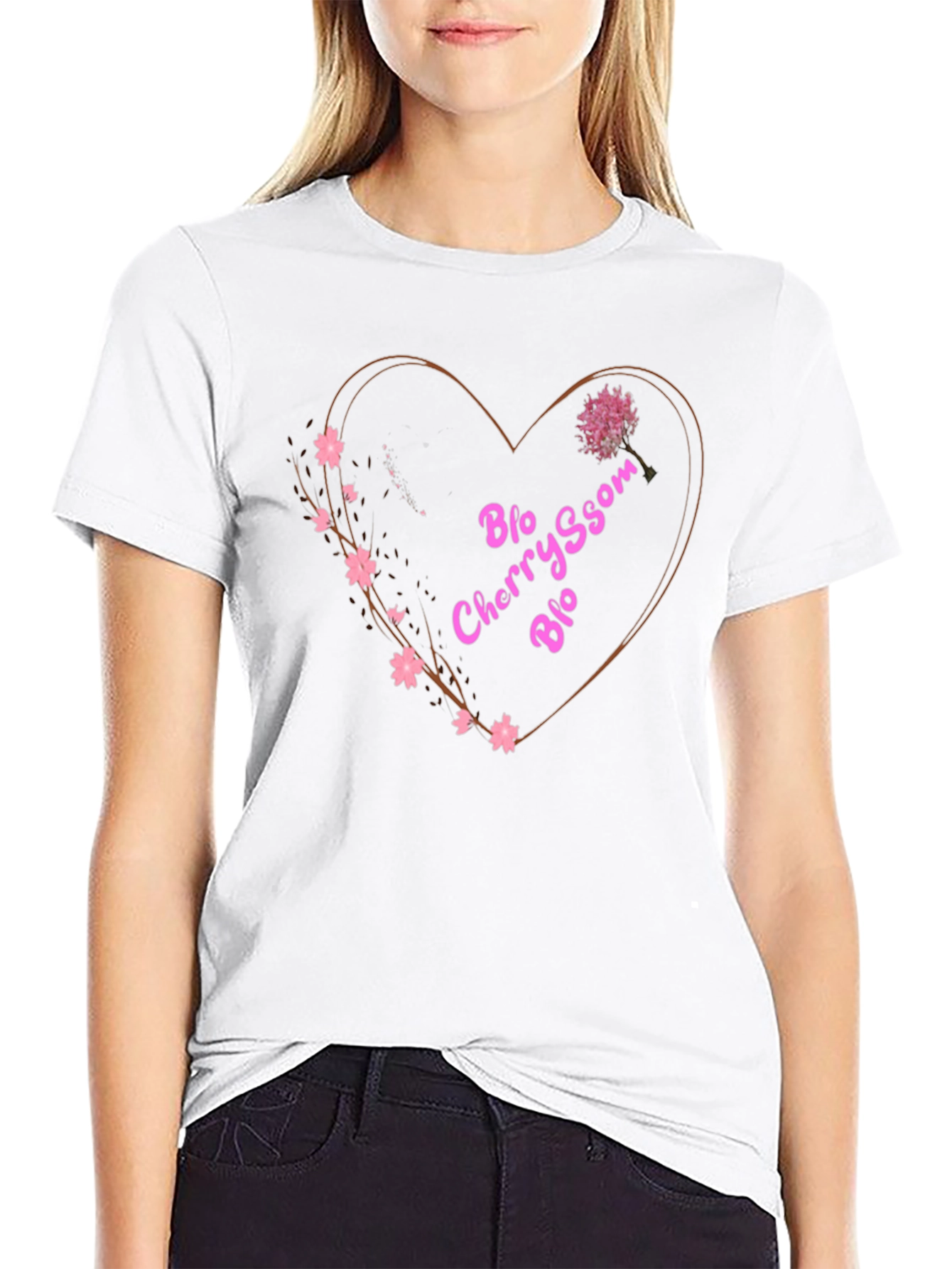 Black Cherry Blossom Blo T-Shirt - Heart Design view 9