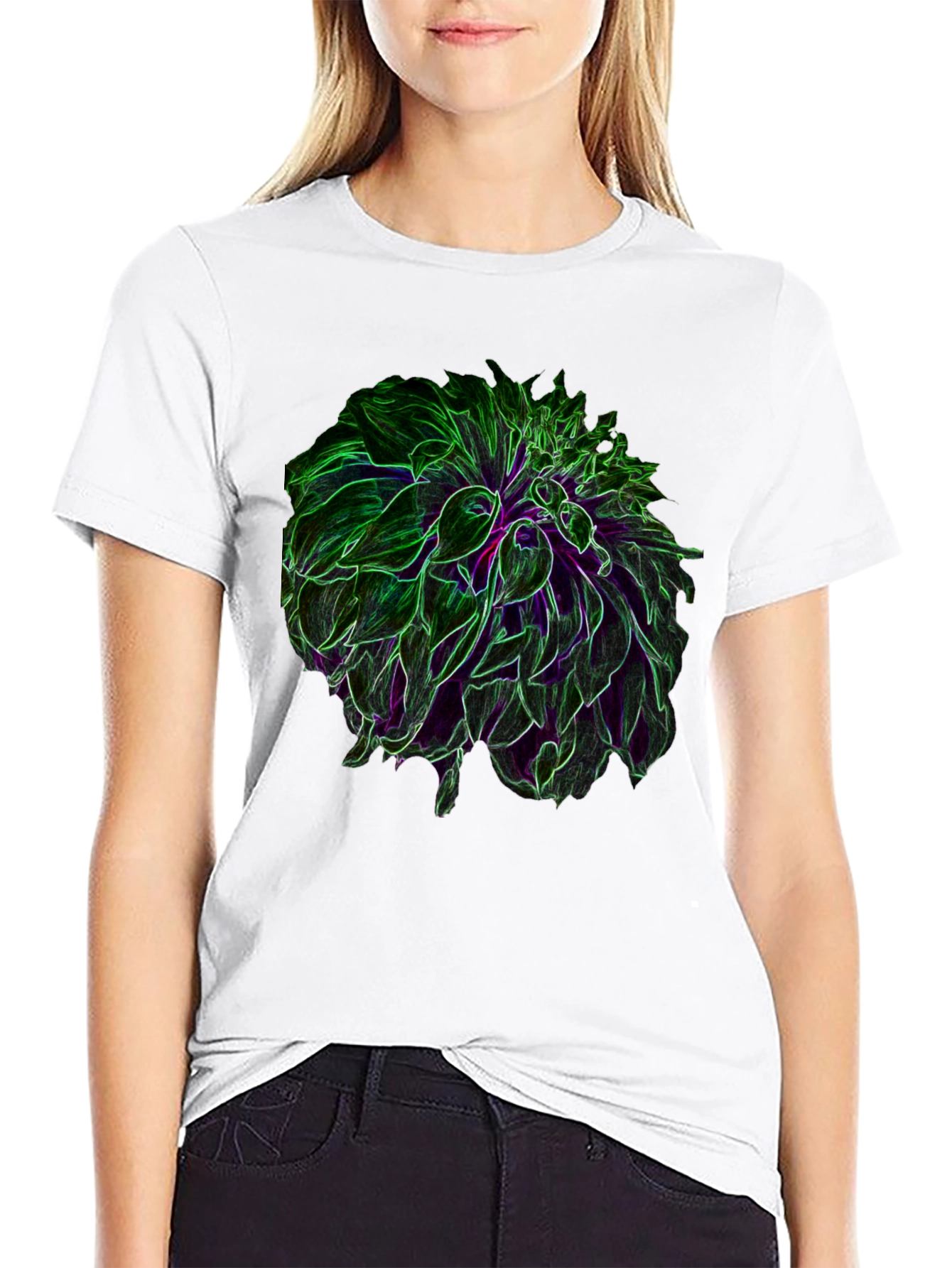 Black Neon Floral Graphic Black T-Shirt view 9
