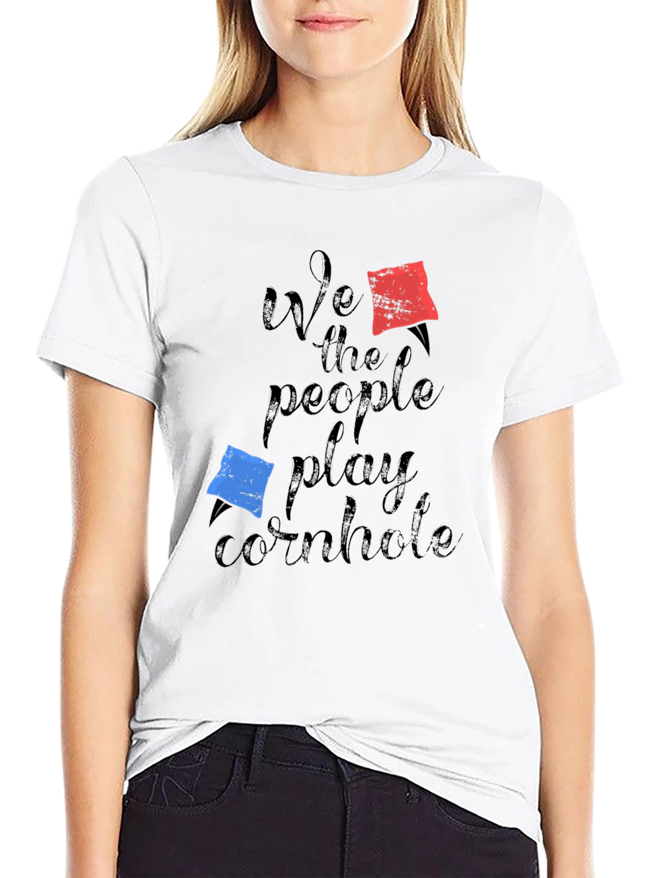 Black We The People Play Cornhole T-Shirt view 9