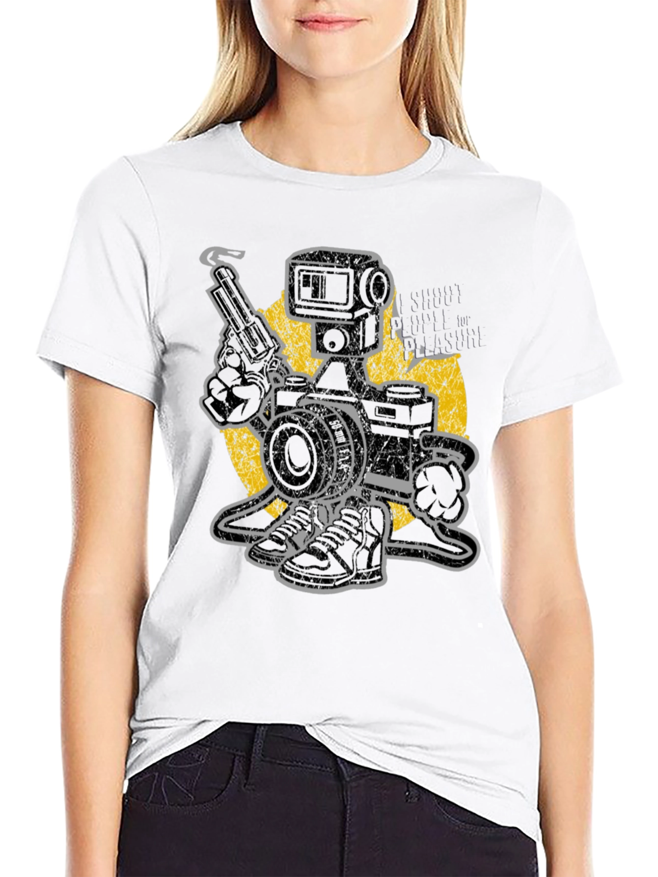 Black Retro Camera Robot T-Shirt - Shoot for Pleasure view 9