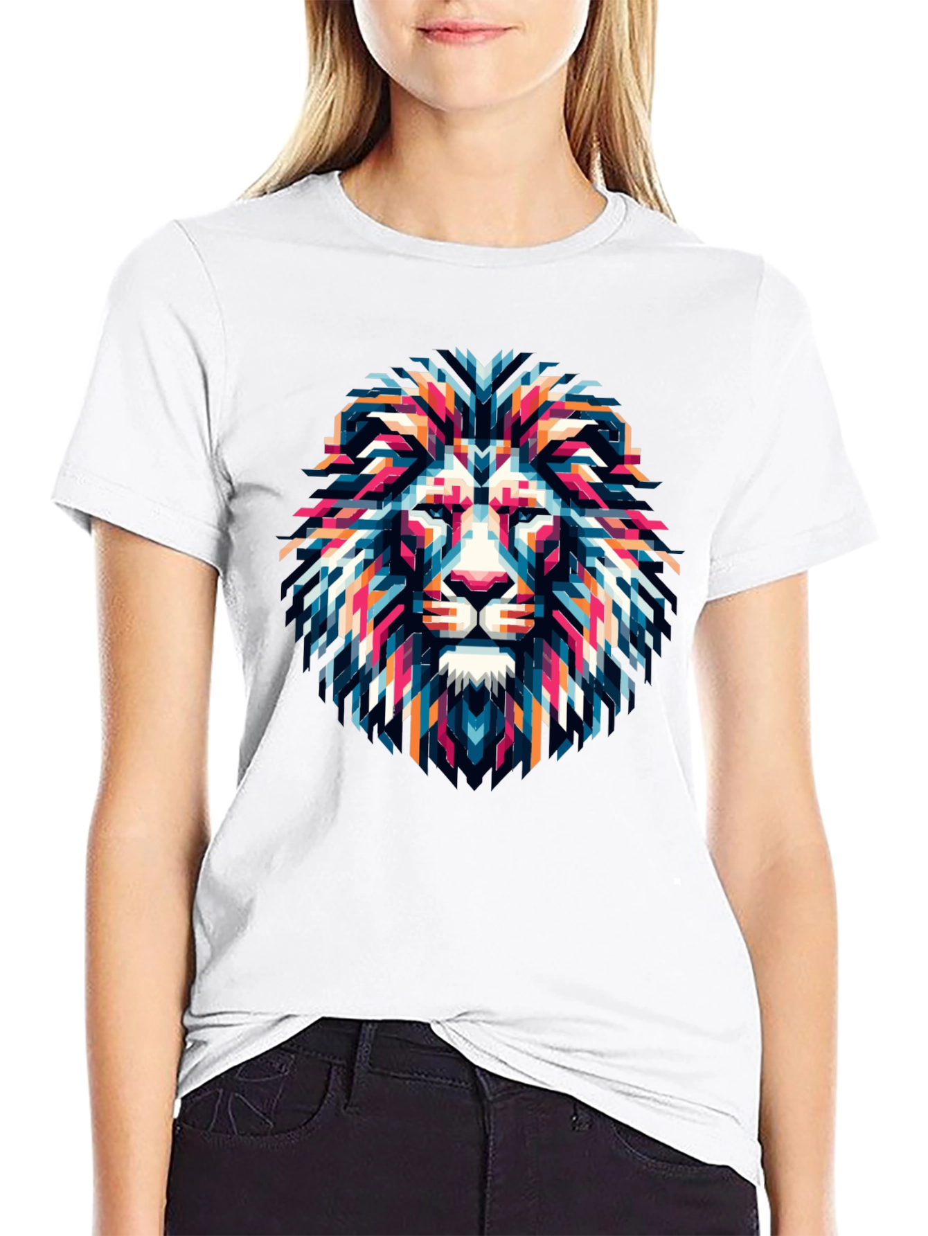 Black Geometric Lion Graphic Tee - Modern Artistic Style view 9