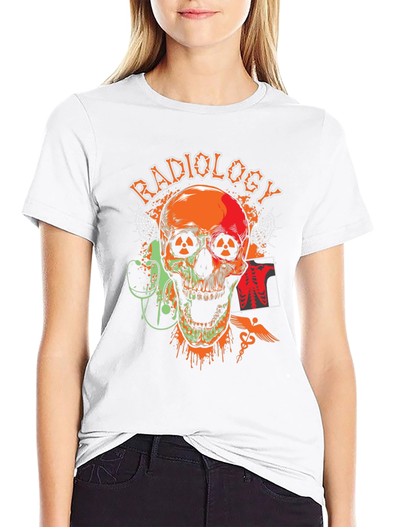 Black Radiology Skull Graphic T-Shirt - Black view 9