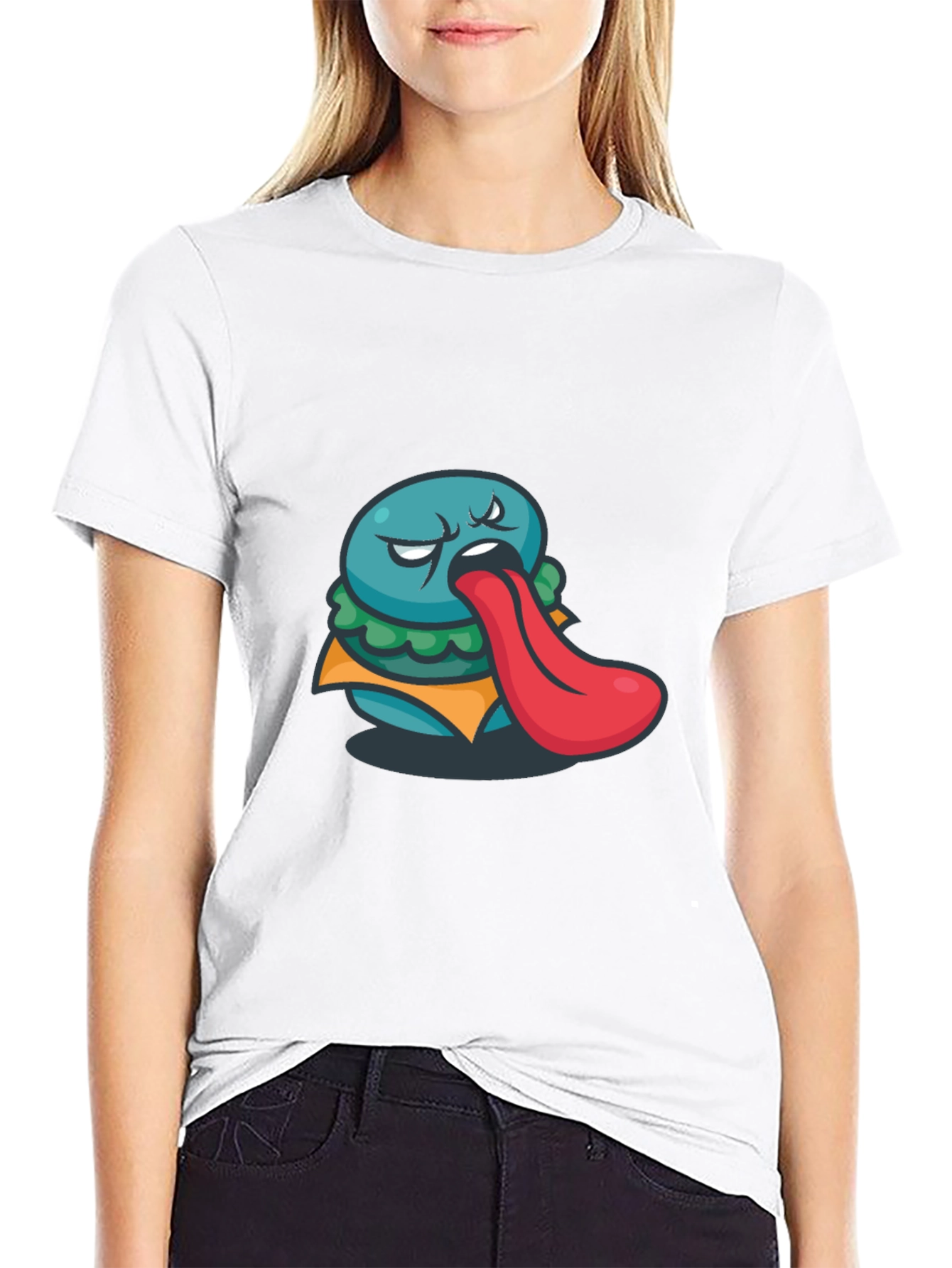 Black Funny Burger Tongue Graphic Black T-Shirt view 9