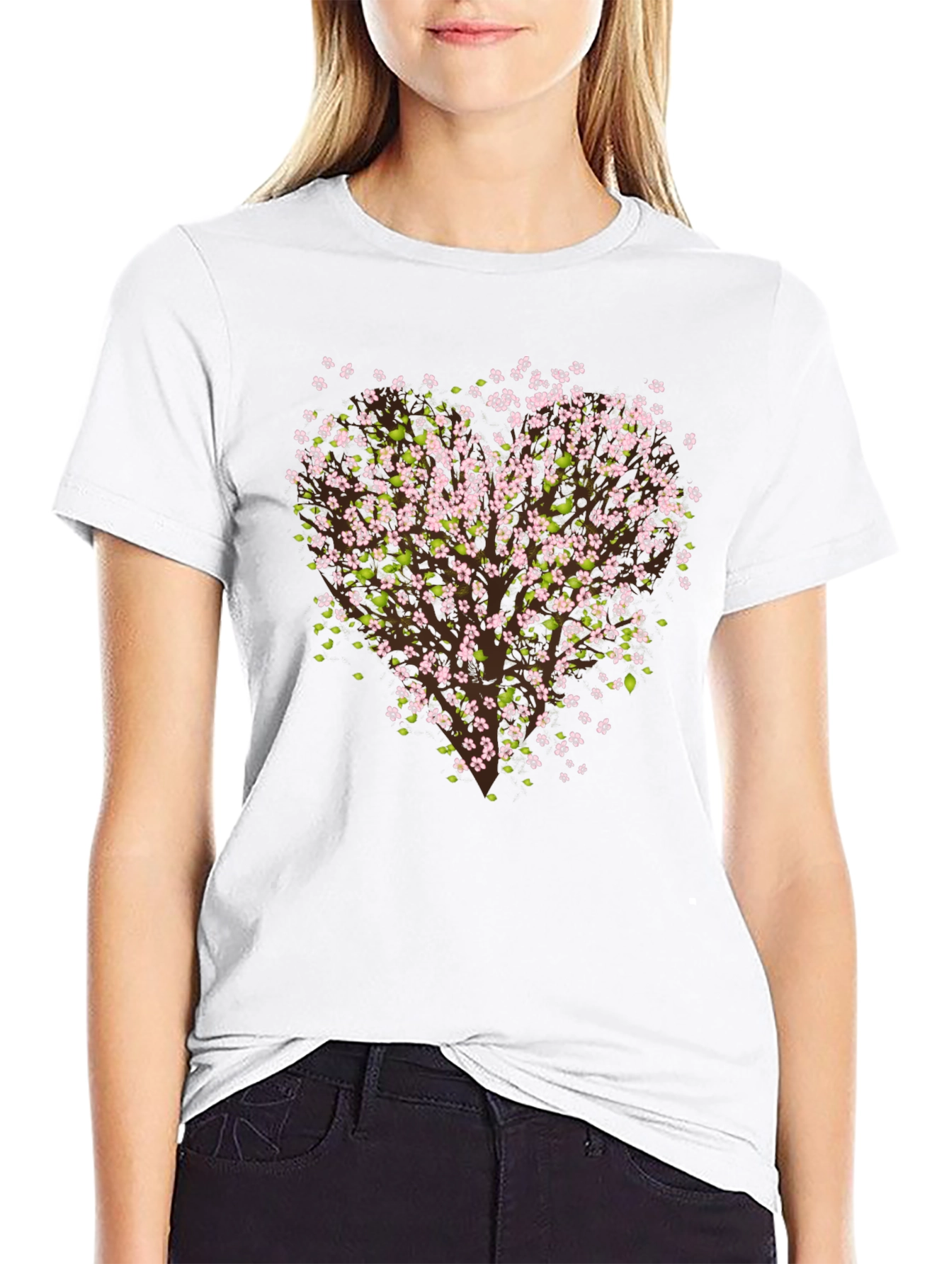 Black Cherry Blossom Tree Graphic Black T-Shirt view 9