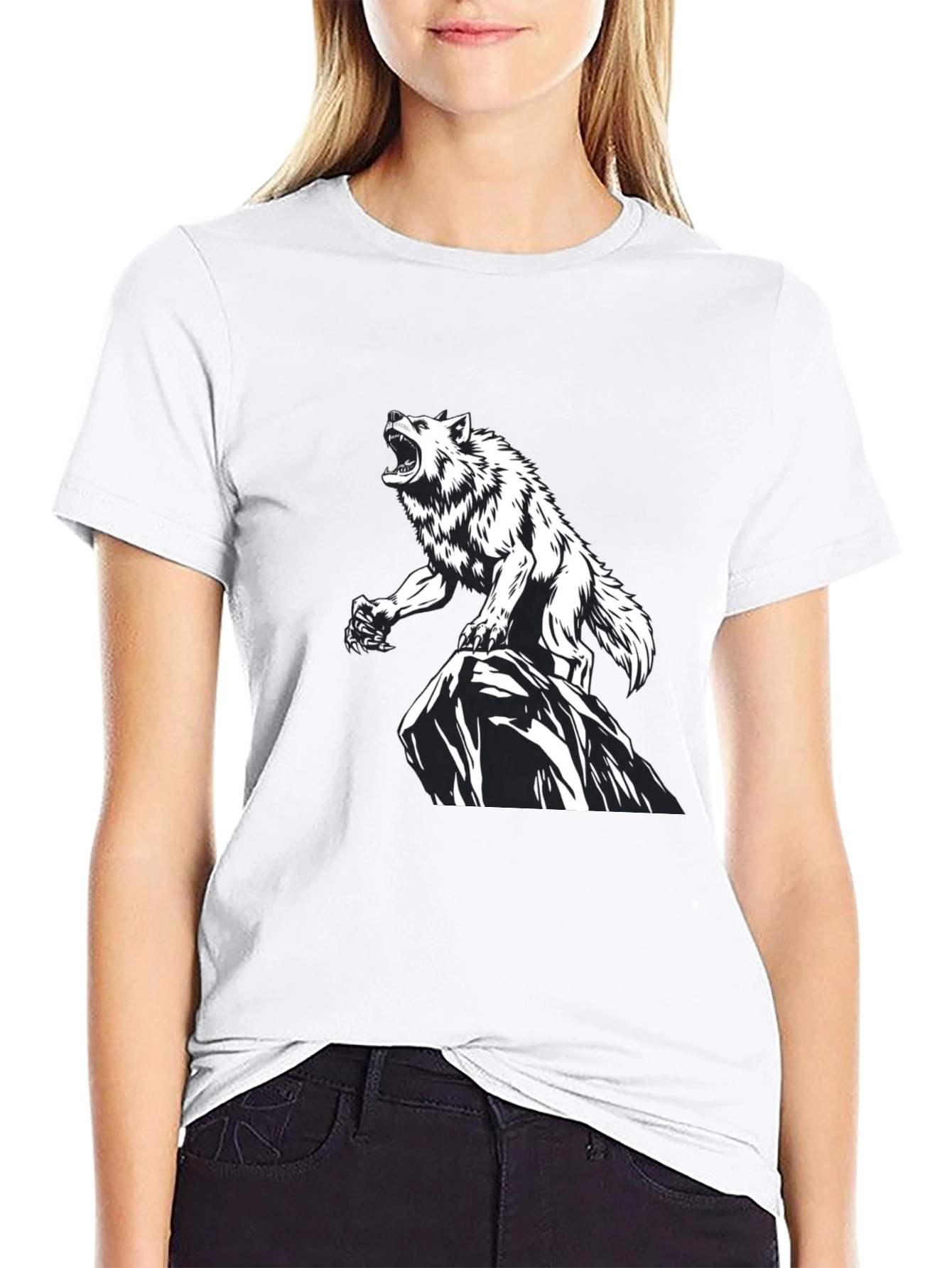 Black Wolf Graphic Print Black T-Shirt view 9
