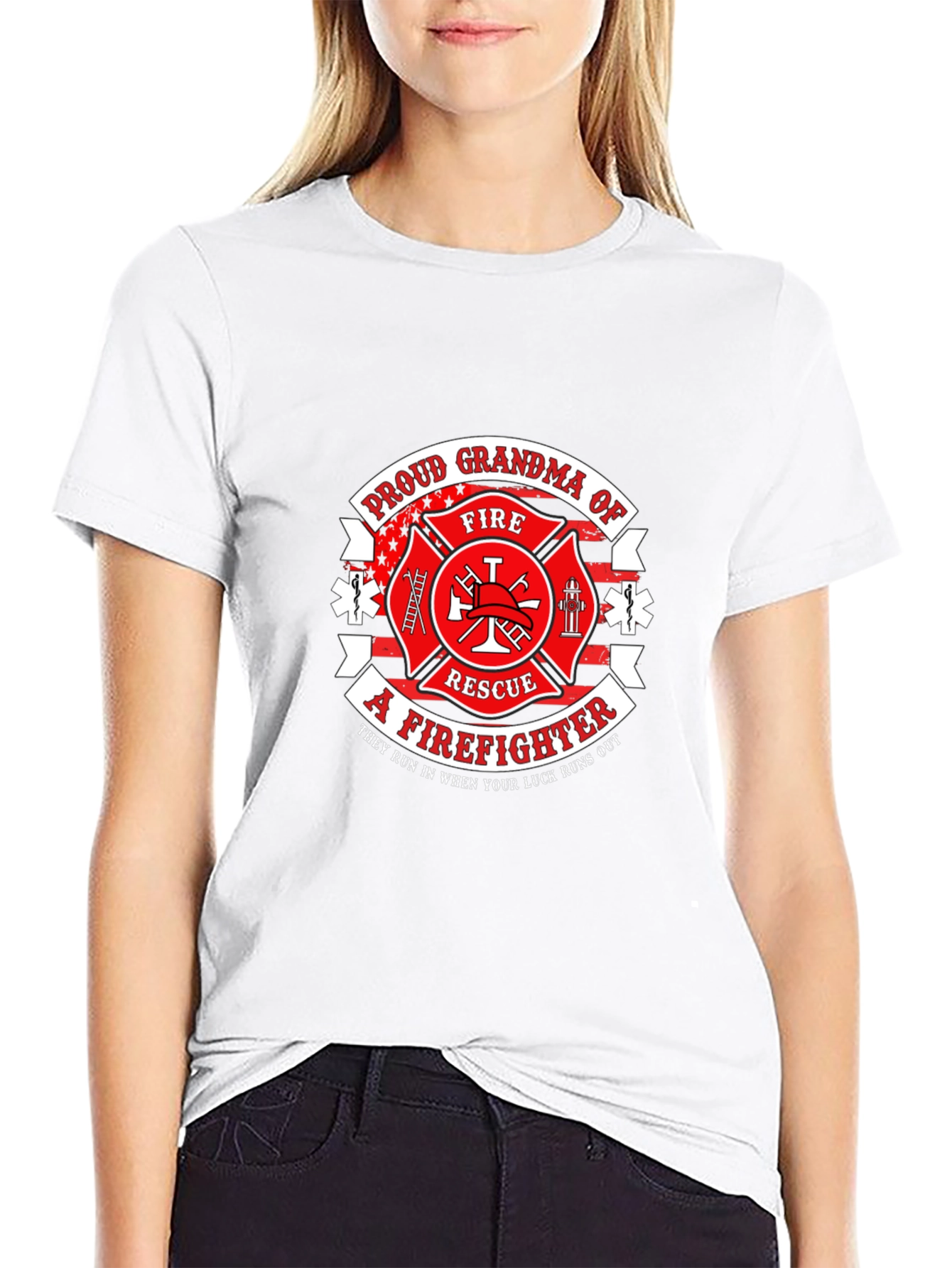 Black Proud Grandma Firefighter T-Shirt view 9