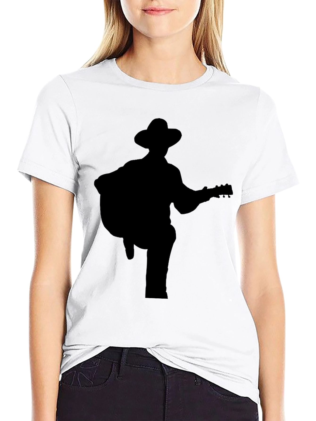 Black Guitar Player Silhouette Tee view 9